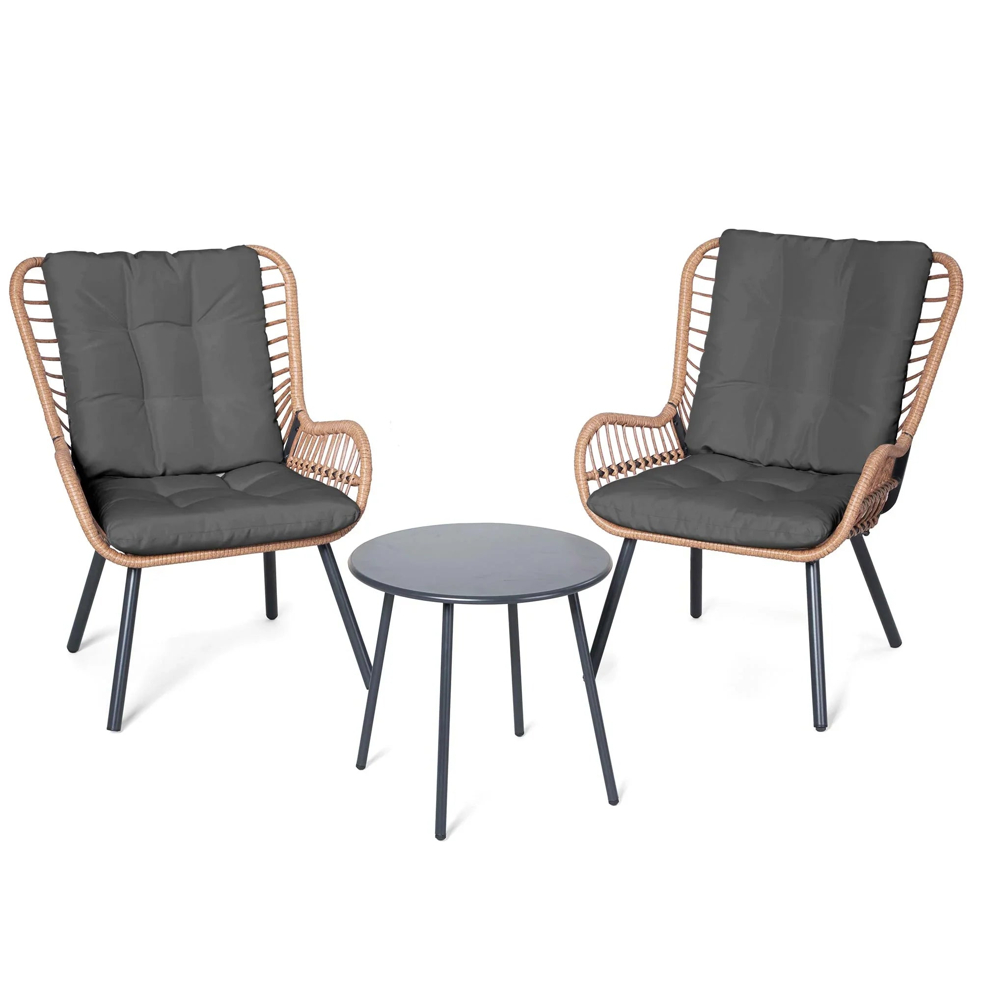 LAUSAINT HOME 3-Piece Patio Furniture Set, High Back Outdoor Bistro with Coffee Table & Beige Cushions for Garden or Deck