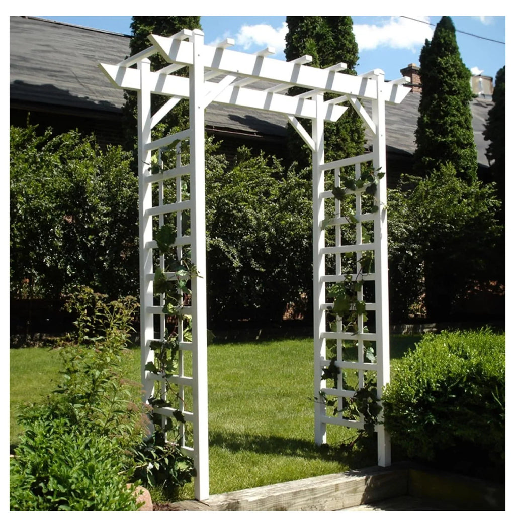 Dura-Trel PVC Garden Arbor, Arch Support for Climbing Plants, Providence, White, 64 x 85