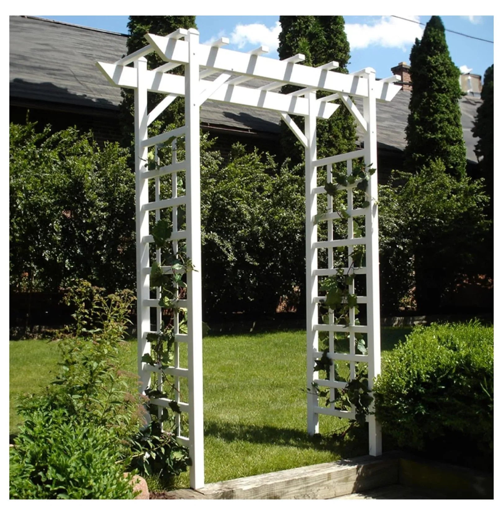 Dura-Trel PVC Garden Arbor, Arch Support for Climbing Plants, Providence, White, 64 x 85
