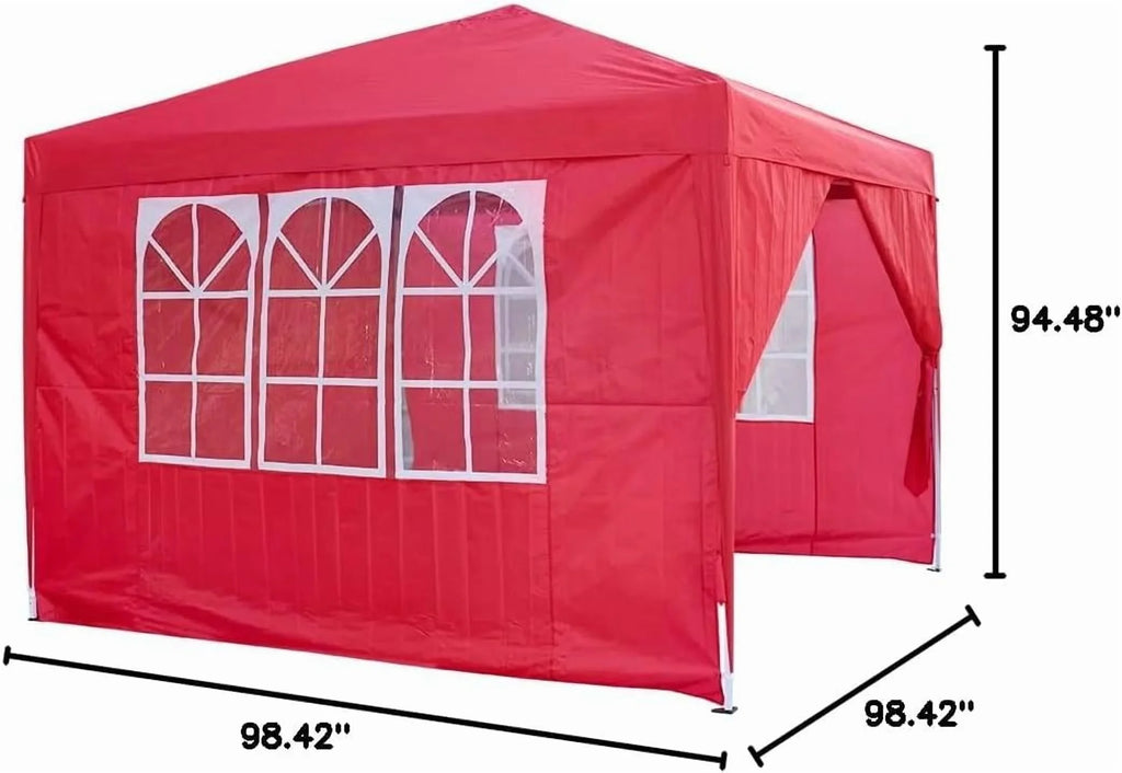 REKHH Pop Up Outdoor Gazebo Marquee 8.2''x8.2'' Garden Awning Tent Folding Canopy with 4 Sidewall and Carrying Bag for Festival Wedding Party 2.5MX2.5M (2.5x2.5m,Red)