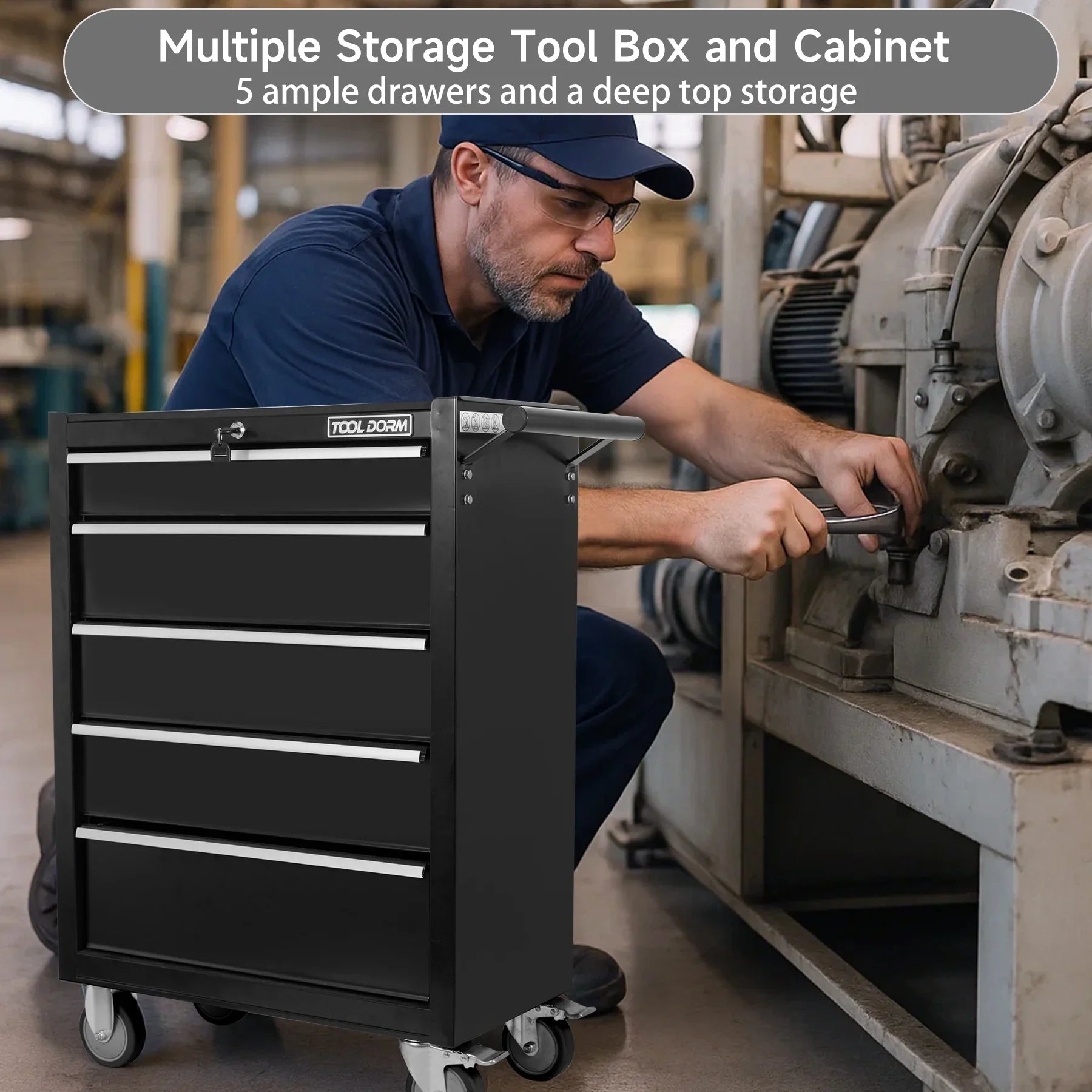 Tool Cabinet Tool Cart 24.2inch with 7 Drawers and Wheels, Metal Rolling Tool Box Locked Drawers Storage Organizer Cabinet for Garage, Warehouse, Repair Shop, Workshop, Brand