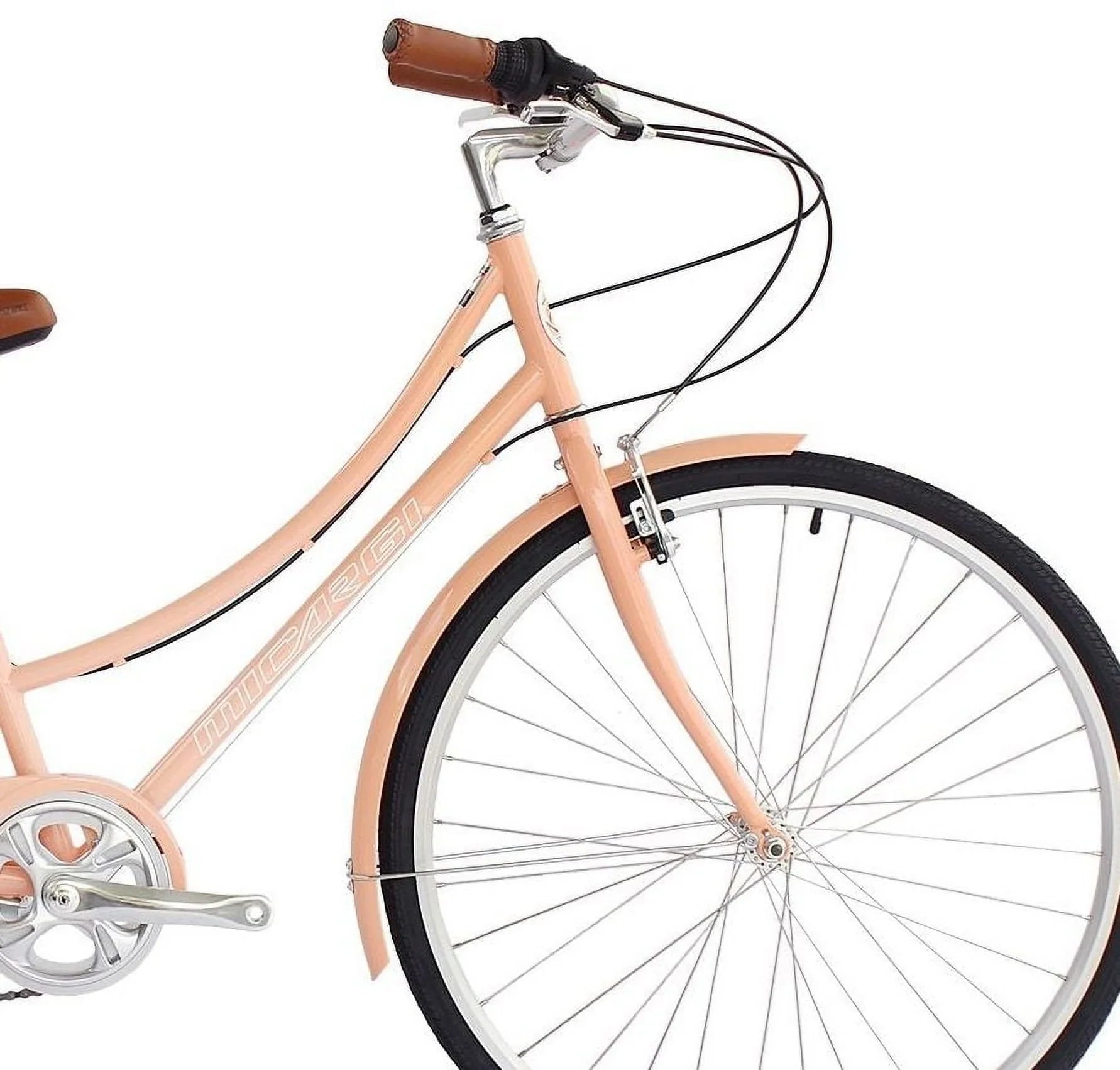 Wonder Wheels City Bike 700C 39 Cm/15.5 Hi-Ten Steel Frame, Shimano Tz21-7 Speed V-Brake, Alloy Rims 700C*14G*32H, Tire:700Cx35 Black. With Back Rack - Peach