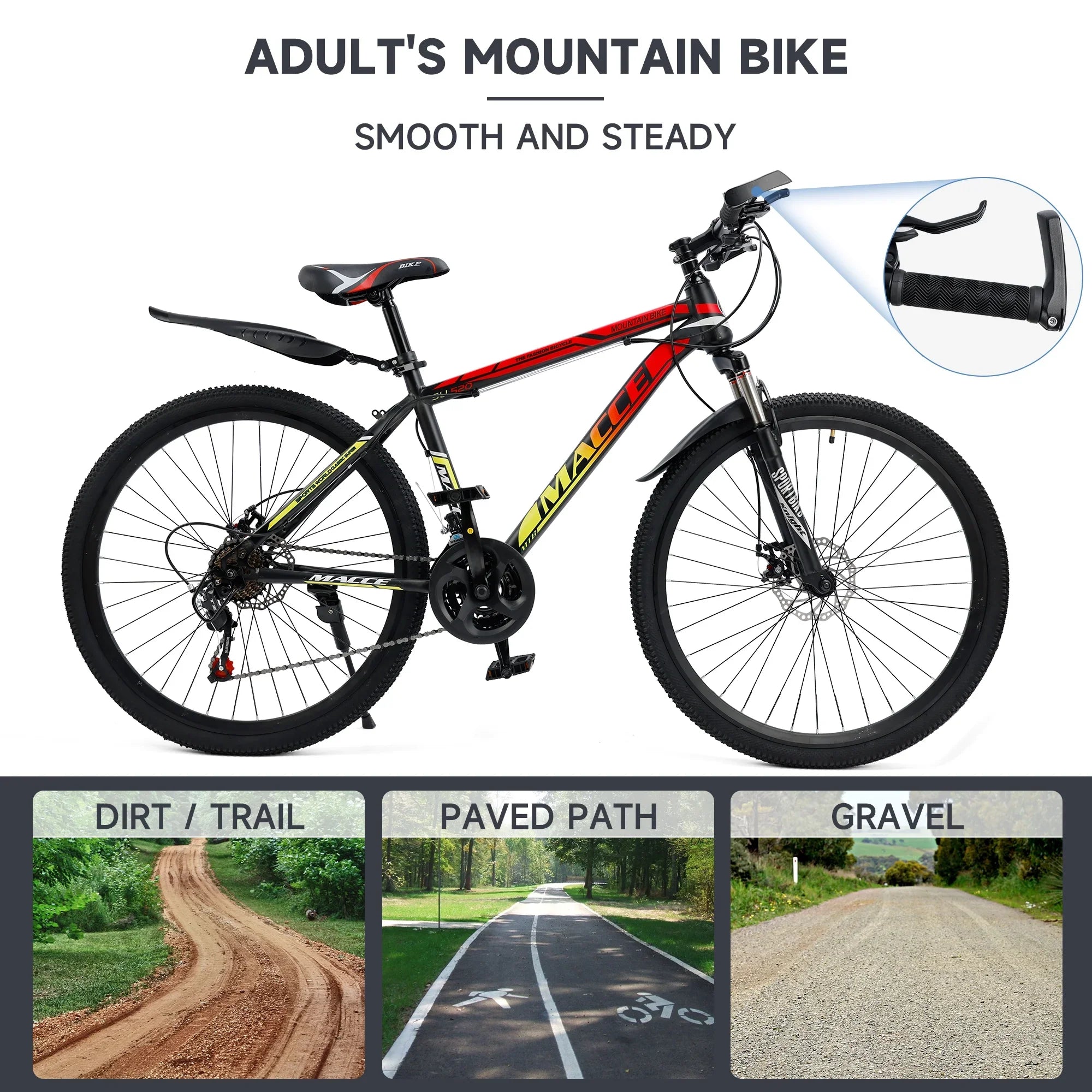 ARTUDATECH 24 26 27.5 Inch Mountain Bike, 24 Speeds with V/Disc Brakes High-Carbon Steel Frame Mens Womens Mountain Bike, Front Suspension MTB Bicycle for Adult & Teenagers
