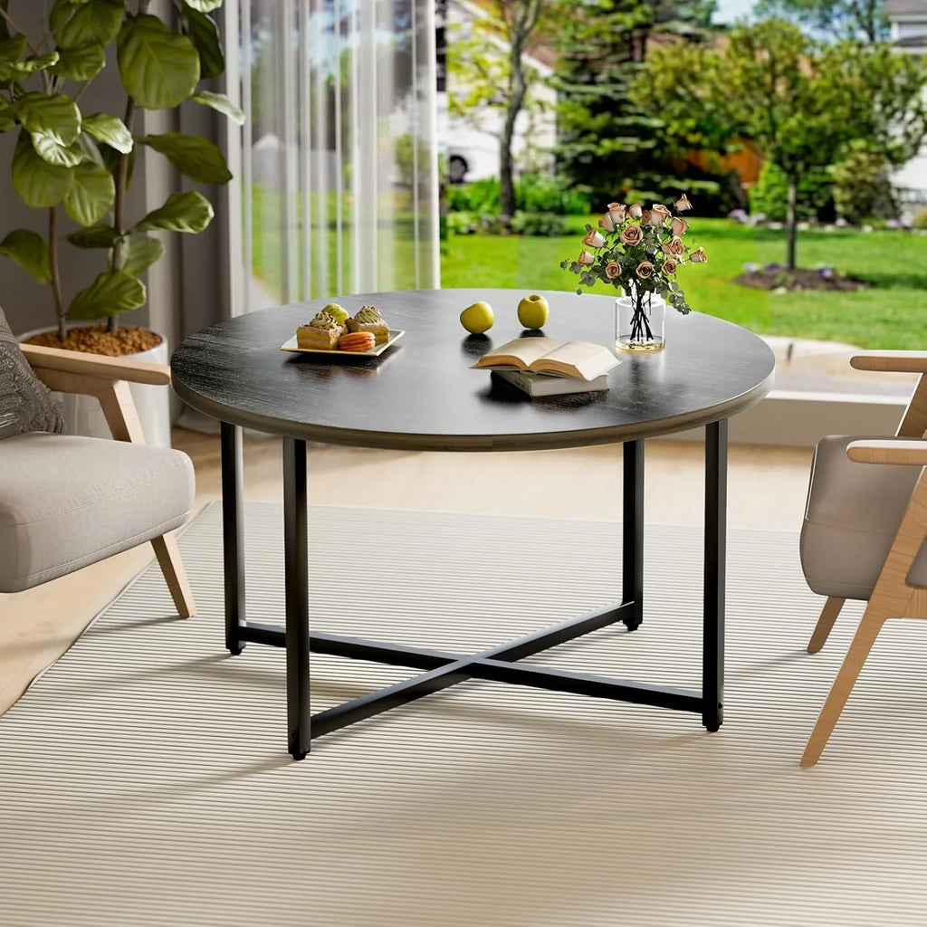 Round Coffee Table, 31.5 Circle Coffee Table��Roma Round Coffee Tables Living Room, Large Coffee Table Round for Indoor & Outdoor Use, Office, Patio or Garden, Large Gray(31.5 D x 17.7 H)