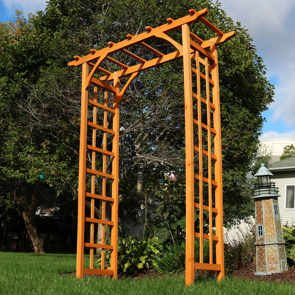 Sunnydaze 78.5 Brown Wooden Garden Arbor Walkway Wedding Arch, Weather-Resistant Finish