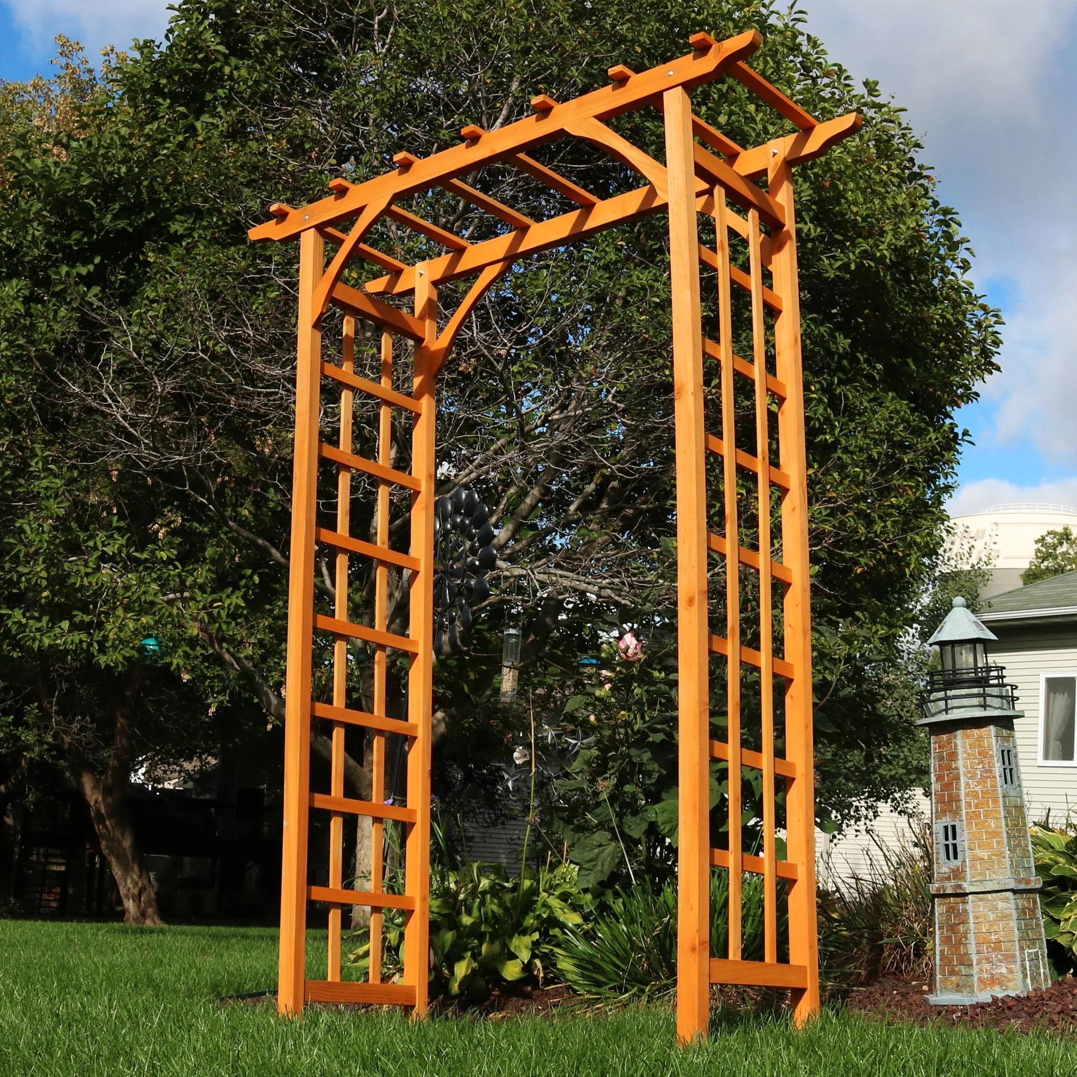 Sunnydaze 78.5 Brown Wooden Garden Arbor Walkway Wedding Arch, Weather-Resistant Finish