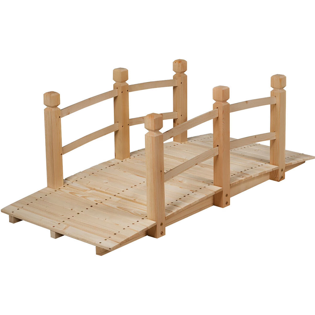 Costway 5' Wooden Garden Bridge Arc Stained Finish Footbridge Backyard Pond Decorative