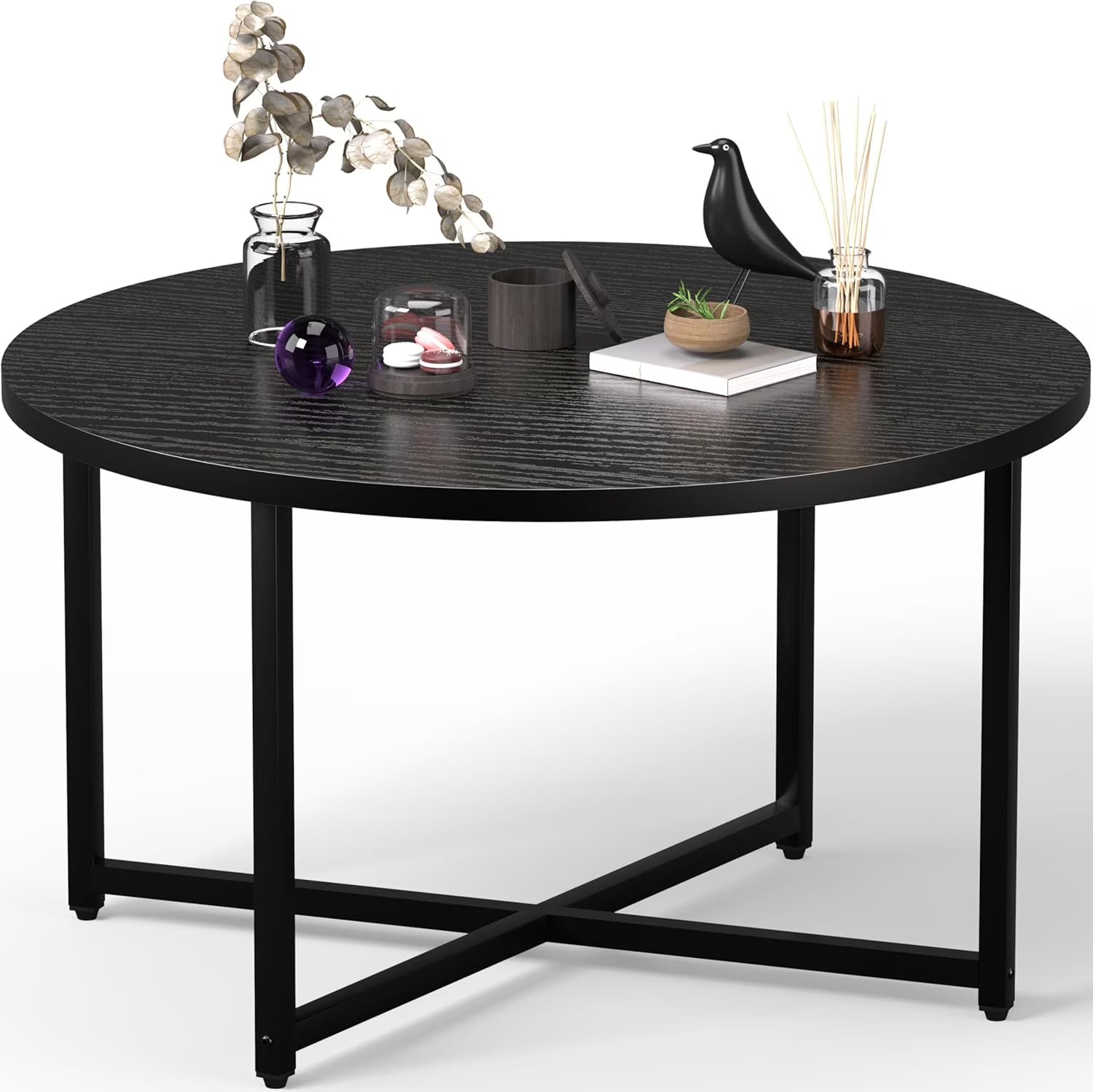 Round Coffee Table, 31.5 Circle Coffee Table��Roma Round Coffee Tables Living Room, Large Coffee Table Round for Indoor & Outdoor Use, Office, Patio or Garden, Large Gray(31.5 D x 17.7 H)