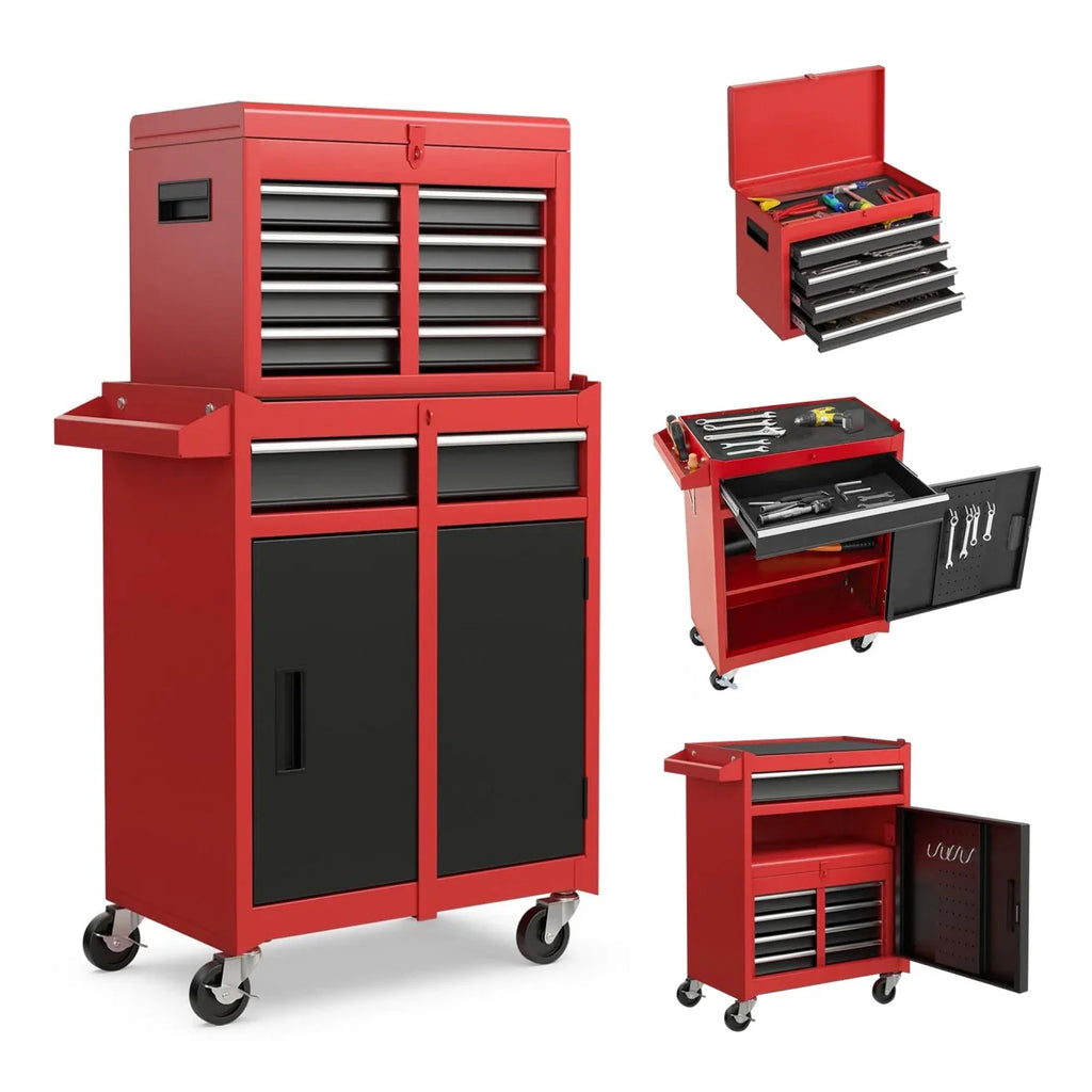 Heavy-Duty Metal Tool Storage Cabinet 5-Drawer Rolling with Detachable Top Box, Lockable Wheels & Adjustable Shelves, Secure Locking Mechanism, Space-Saving Design for Garage Workshop & Home Use