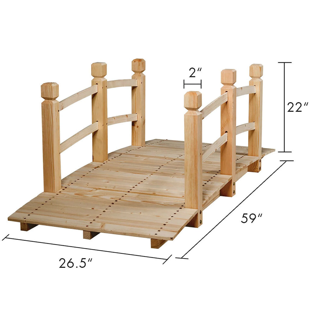 Costway 5' Wooden Garden Bridge Arc Stained Finish Footbridge Backyard Pond Decorative