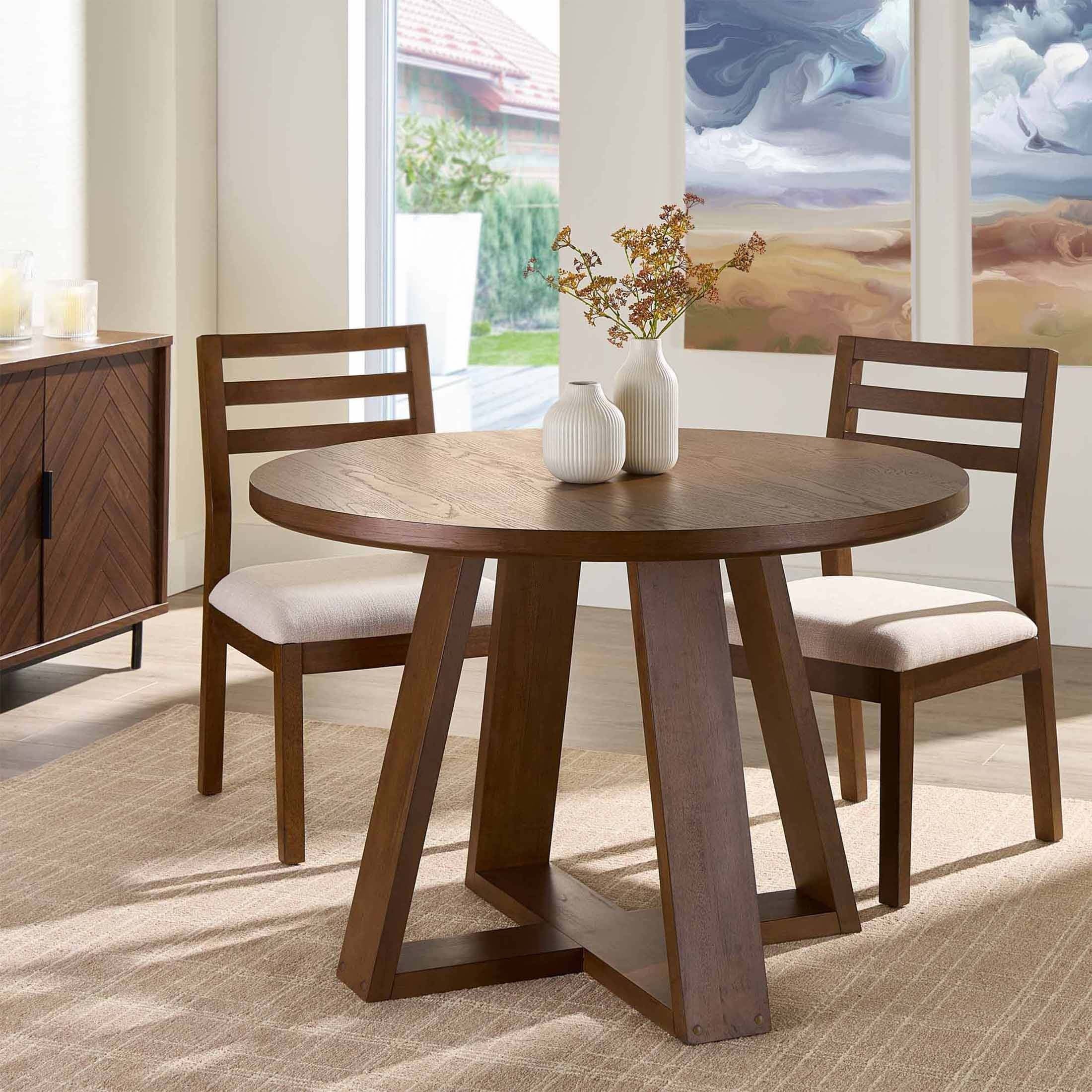 Better Homes & Gardens Ezra Round Wood Dining Table, 45 in, Walnut