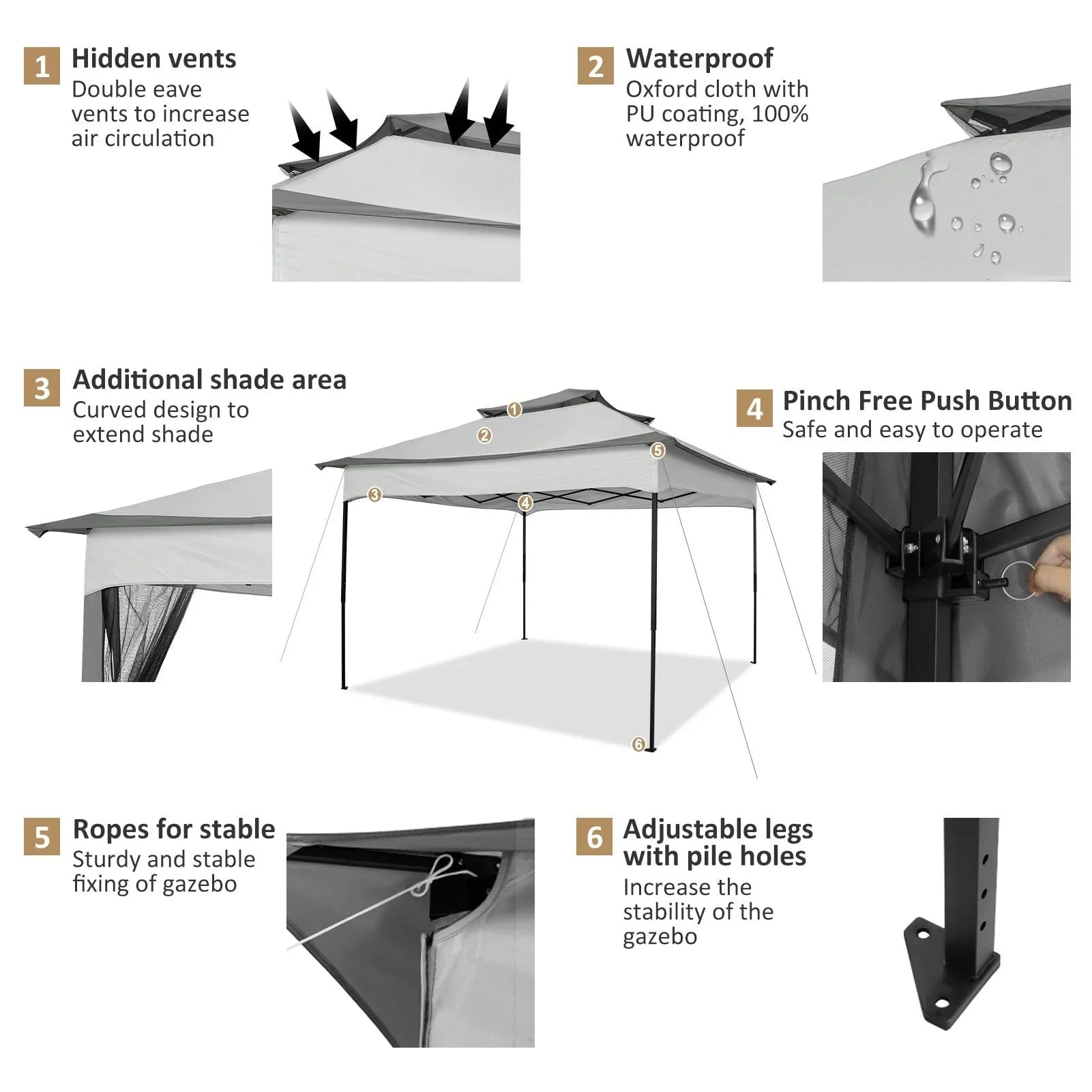 SANOPY 11 x 11 ft Outdoor Patio Gazebo with Ventilated Double Roof and Mosquito Net, Pop up Steel Gazebo Tent for Patios, Backyard, Garden and Beach