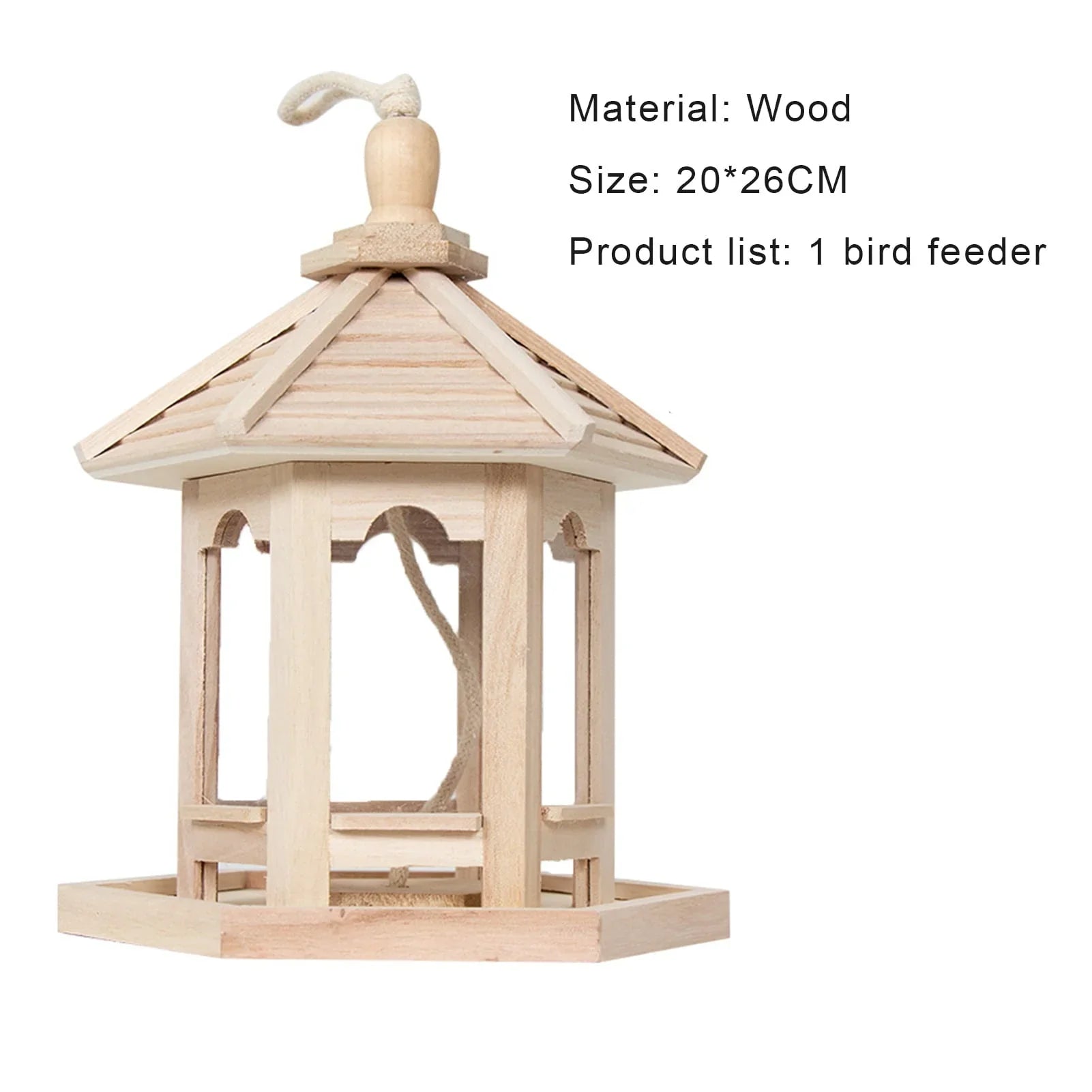 Archer Bird Feeder High Capacity Hexagon Shaped Roof Wood Creative Bird Nest for Garden