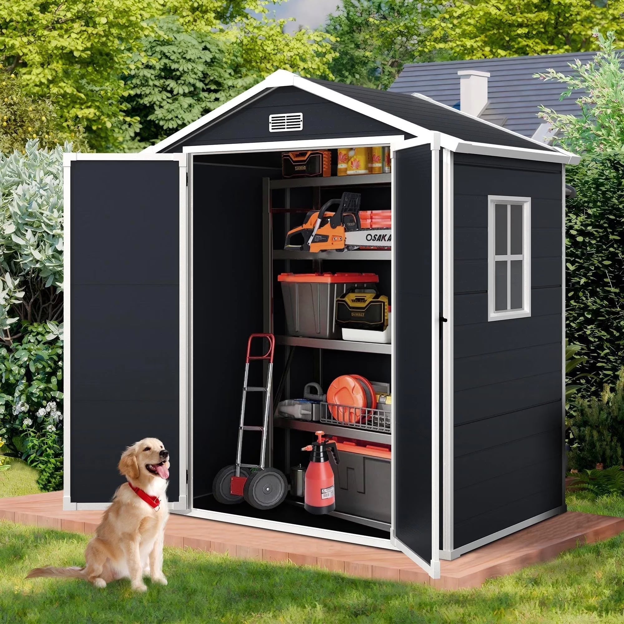 Enyopro 306Gal Outdoor Storage Shed, Horizontal Resin Shed, Resistant Tool Plastic Shed for Storage of Bike/Garbage Cans/Garden Tools/Lawn Mowers