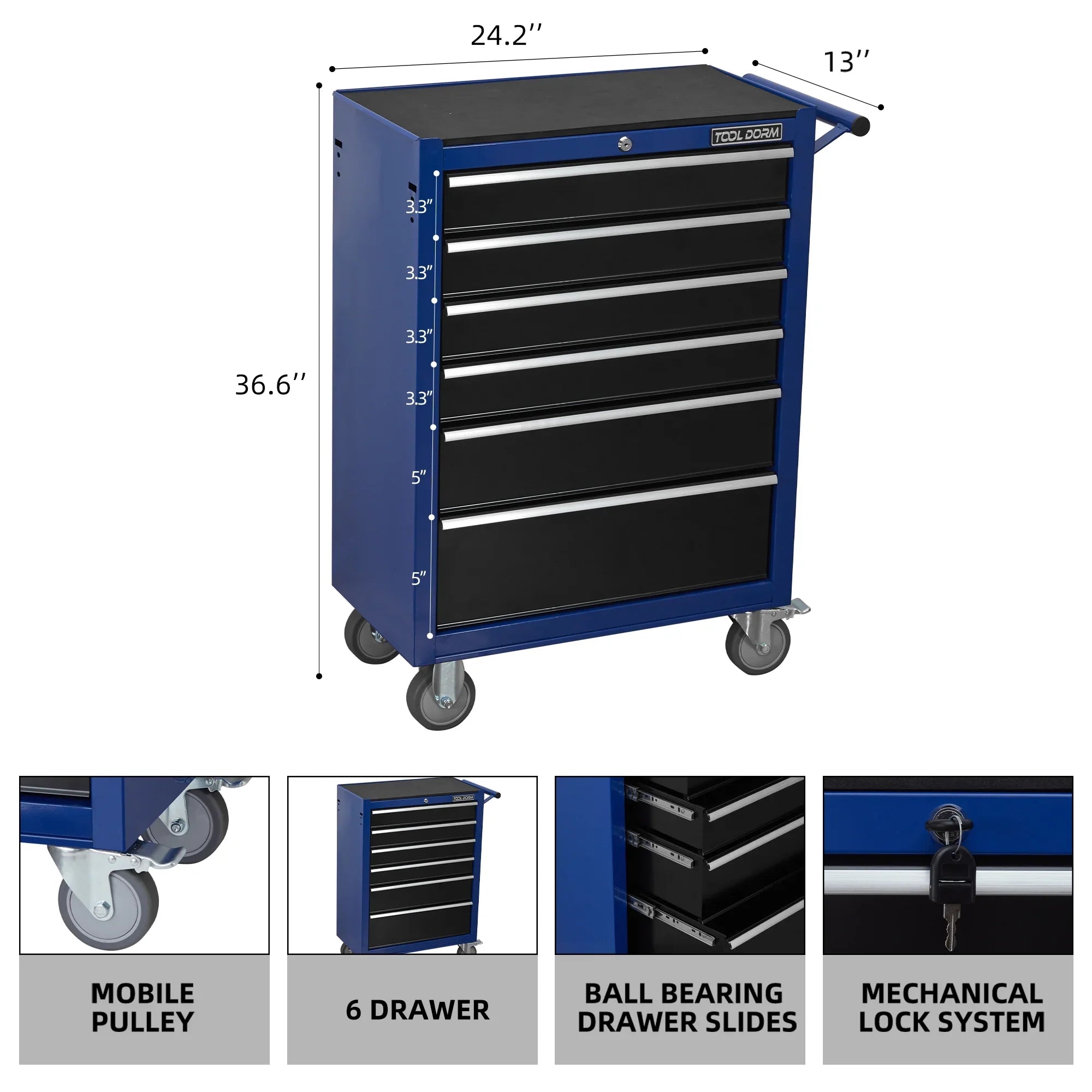 Tool Cabinet Tool Cart 24.2inch with 7 Drawers and Wheels, Metal Rolling Tool Box Locked Drawers Storage Organizer Cabinet for Garage, Warehouse, Repair Shop, Workshop, Brand