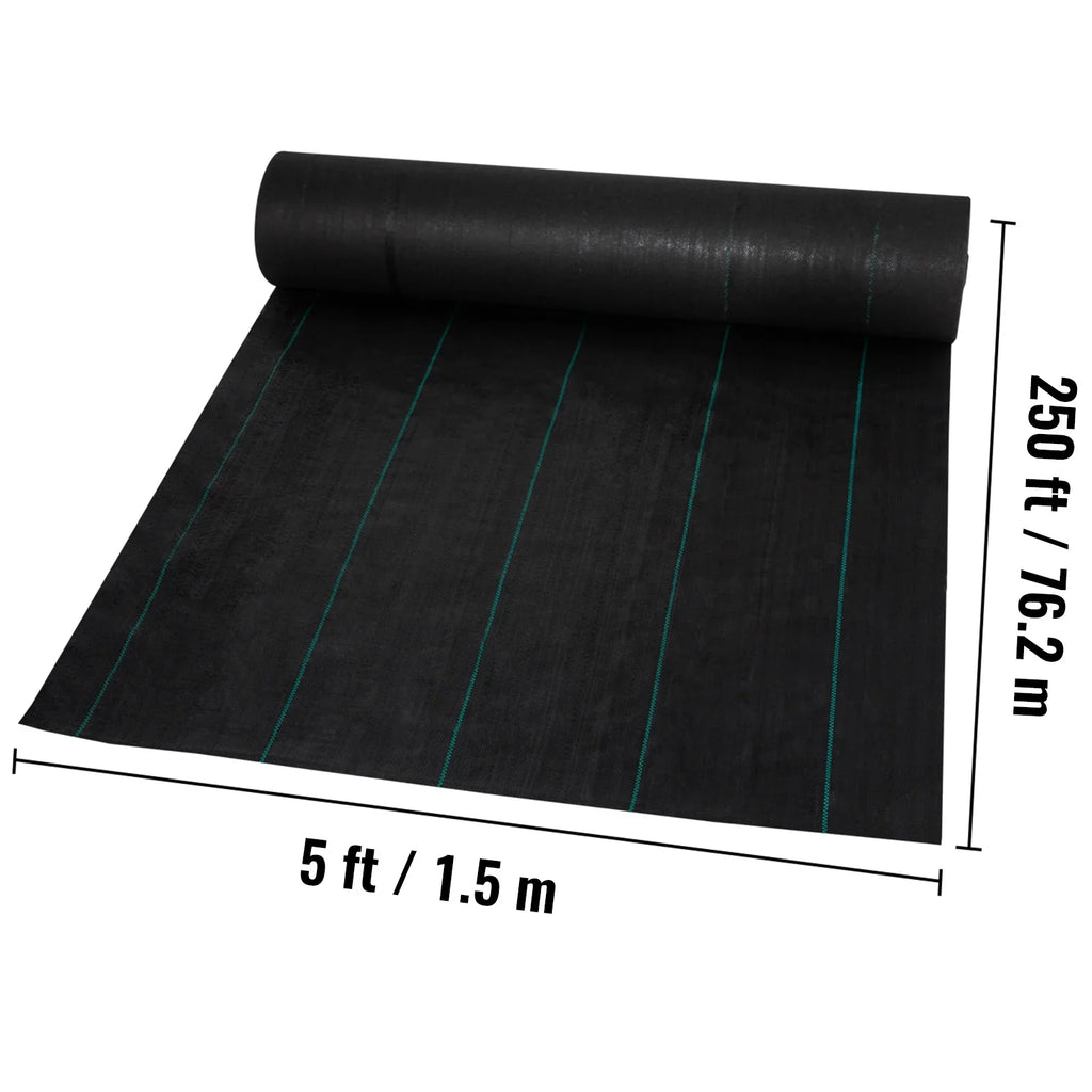 VEVORbrand Weed Barrier Landscape Fabric, 5 x 250 ft Premium Woven Ground Cover 5 oz Heavy Duty PP Material & Easy Setup, Dual-Layer for Outdoor Garden, Lawn, Driveway, Black
