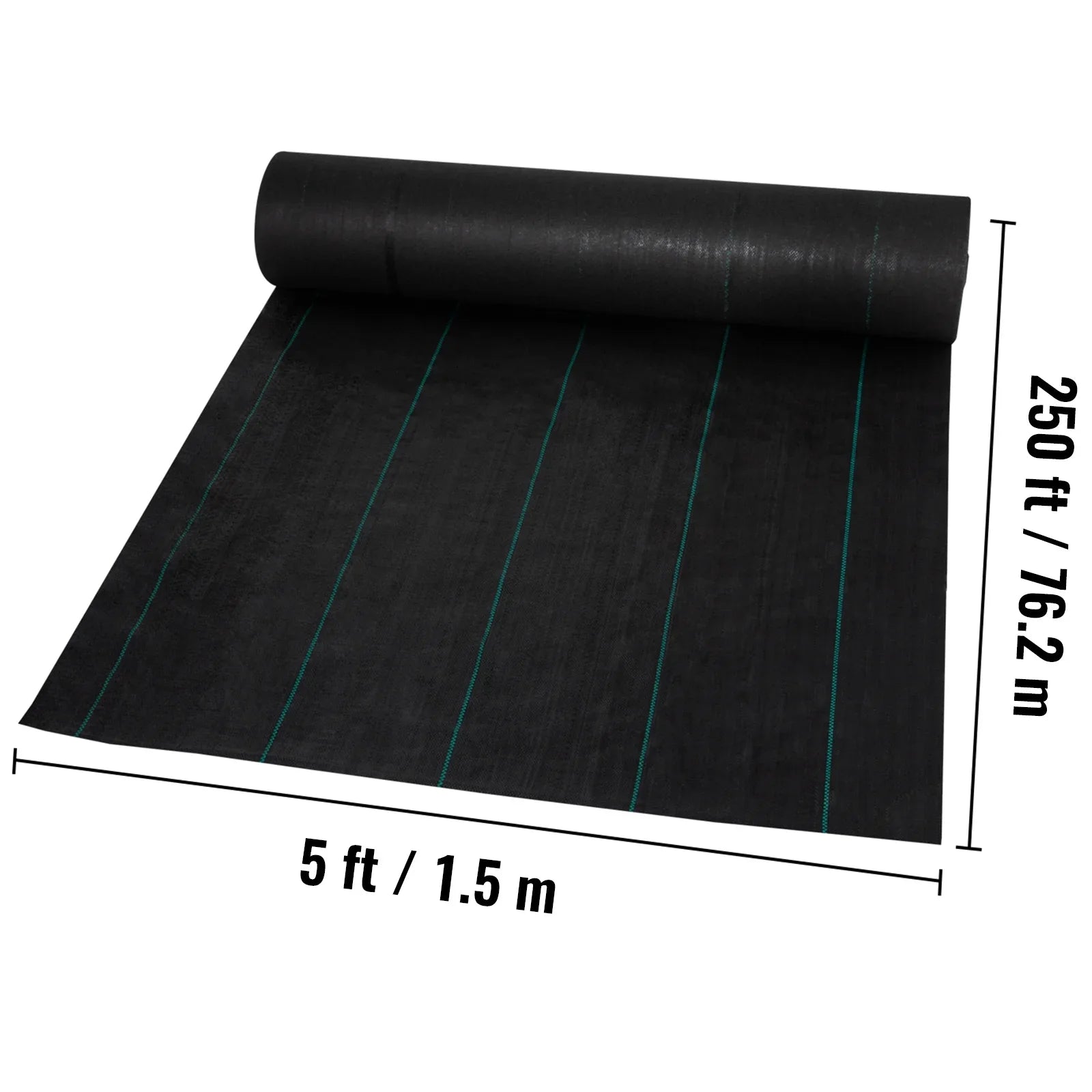 VEVORbrand Weed Barrier Landscape Fabric, 5 x 250 ft Premium Woven Ground Cover 5 oz Heavy Duty PP Material & Easy Setup, Dual-Layer for Outdoor Garden, Lawn, Driveway, Black