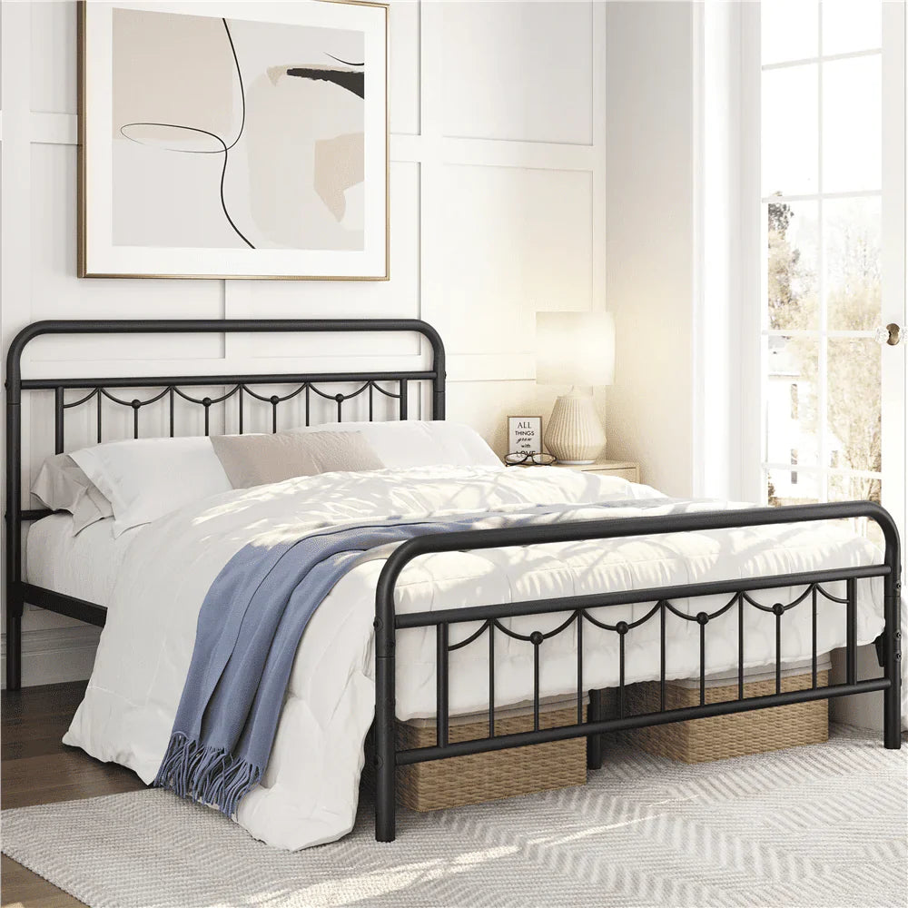 Topeakmart Metal Platform Bed Frame with Headboard and Footboard, Queen Size, Matte Black