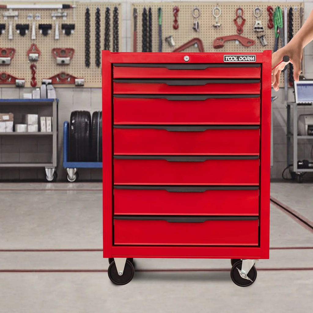 Tool Cabinet Tool Cart 24.2inch with 7 Drawers and Wheels, Metal Rolling Tool Box Locked Drawers Storage Organizer Cabinet for Garage, Warehouse, Repair Shop, Workshop, Brand