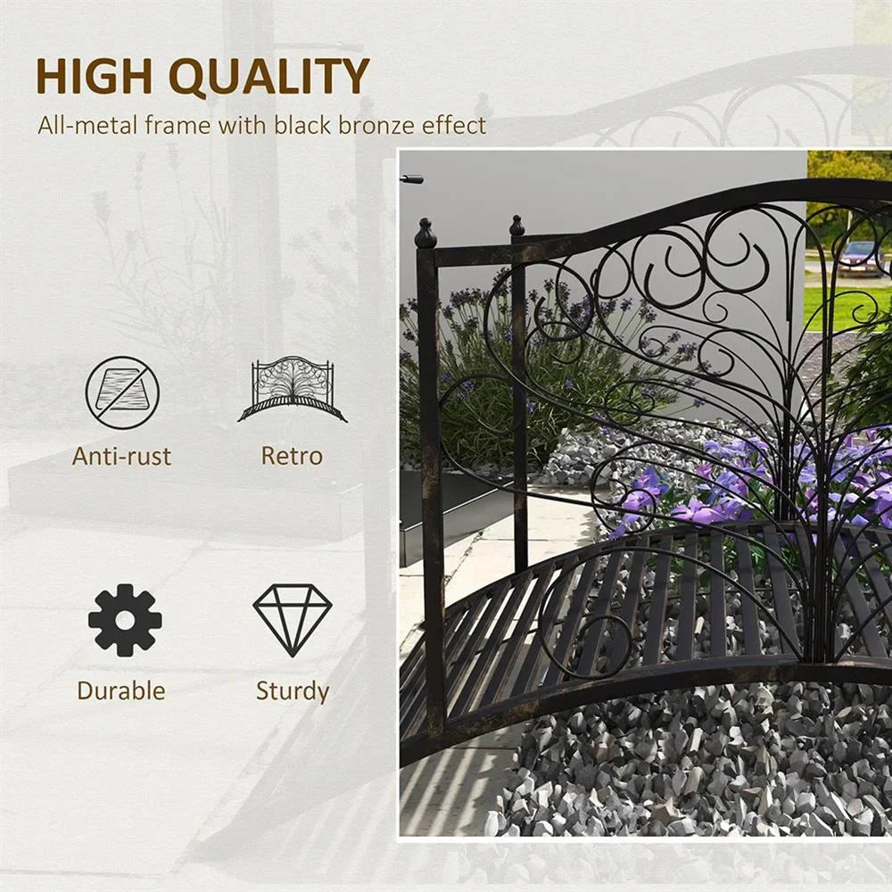 Aimee Lii 4�� Metal Arch Backyard Garden Bridge with Safety Siderails, Delicate Scrollwork, Easy Assembly, Outdoor Garden Bridge, Black Bronze