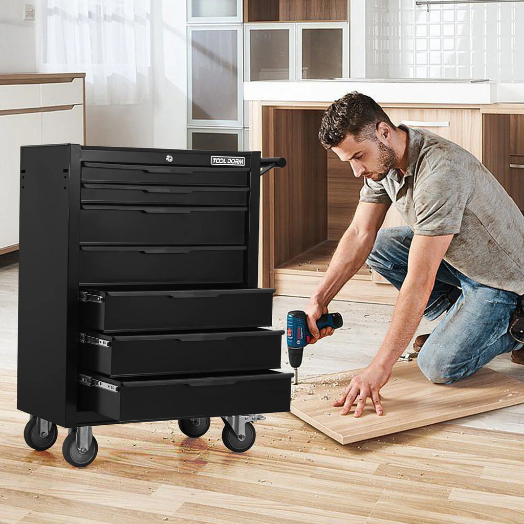 Tool Cabinet Tool Cart 24.2inch with 7 Drawers and Wheels, Metal Rolling Tool Box Locked Drawers Storage Organizer Cabinet for Garage, Warehouse, Repair Shop, Workshop, Brand