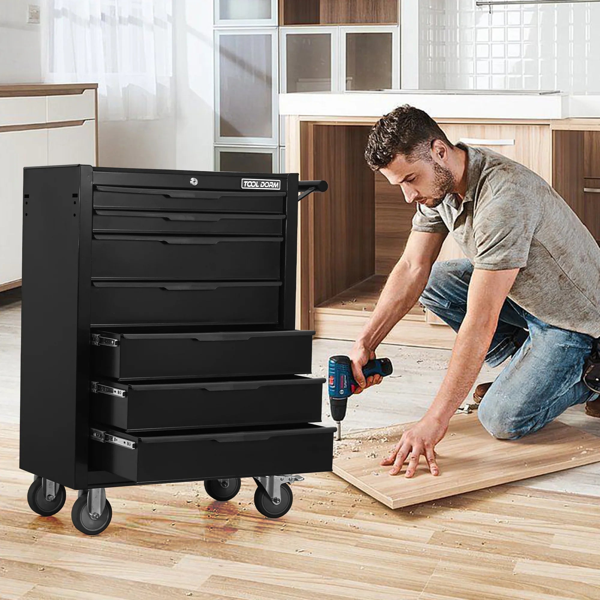 Tool Cabinet Tool Cart 24.2inch with 7 Drawers and Wheels, Metal Rolling Tool Box Locked Drawers Storage Organizer Cabinet for Garage, Warehouse, Repair Shop, Workshop, Brand