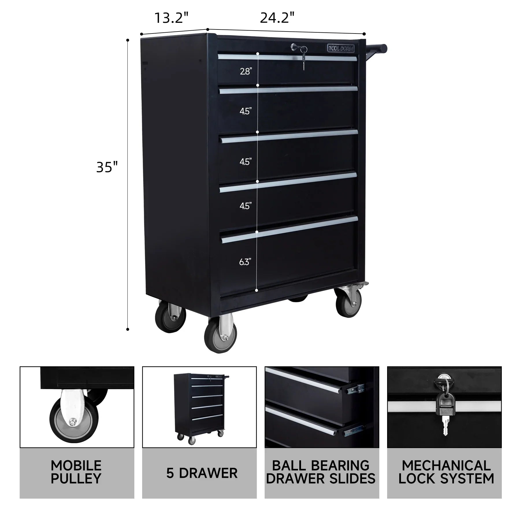 Tool Cabinet Tool Cart 24.2inch with 7 Drawers and Wheels, Metal Rolling Tool Box Locked Drawers Storage Organizer Cabinet for Garage, Warehouse, Repair Shop, Workshop, Brand