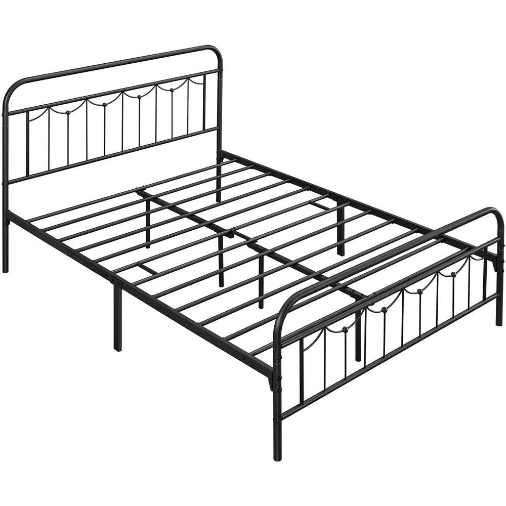 Topeakmart Metal Platform Bed Frame with Headboard and Footboard, Queen Size, Matte Black