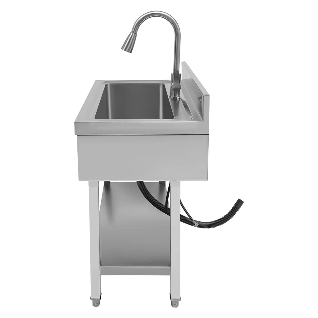 Loyalheartdy Stainless Steel Commercial Sink Freestanding Single High Capacity Utility Sinks with Pull-Out Faucet & Storage Shelf for Kitchen Laundry Room Garage Outdoor Garden 36 x 20 x 49