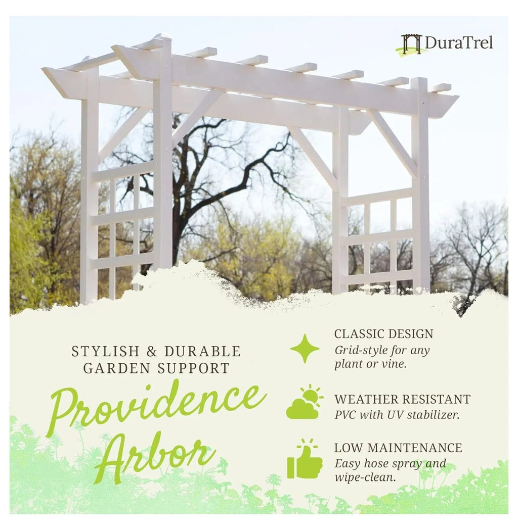 Dura-Trel PVC Garden Arbor, Arch Support for Climbing Plants, Providence, White, 64 x 85