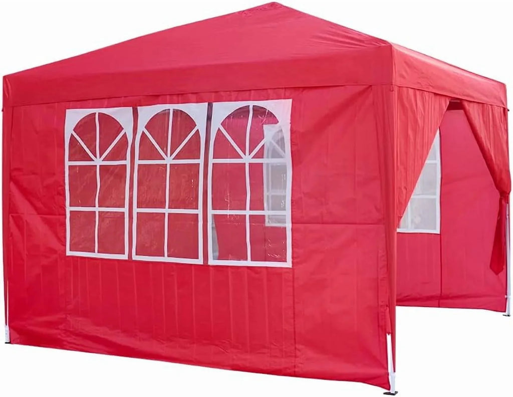 REKHH Pop Up Outdoor Gazebo Marquee 8.2''x8.2'' Garden Awning Tent Folding Canopy with 4 Sidewall and Carrying Bag for Festival Wedding Party 2.5MX2.5M (2.5x2.5m,Red)
