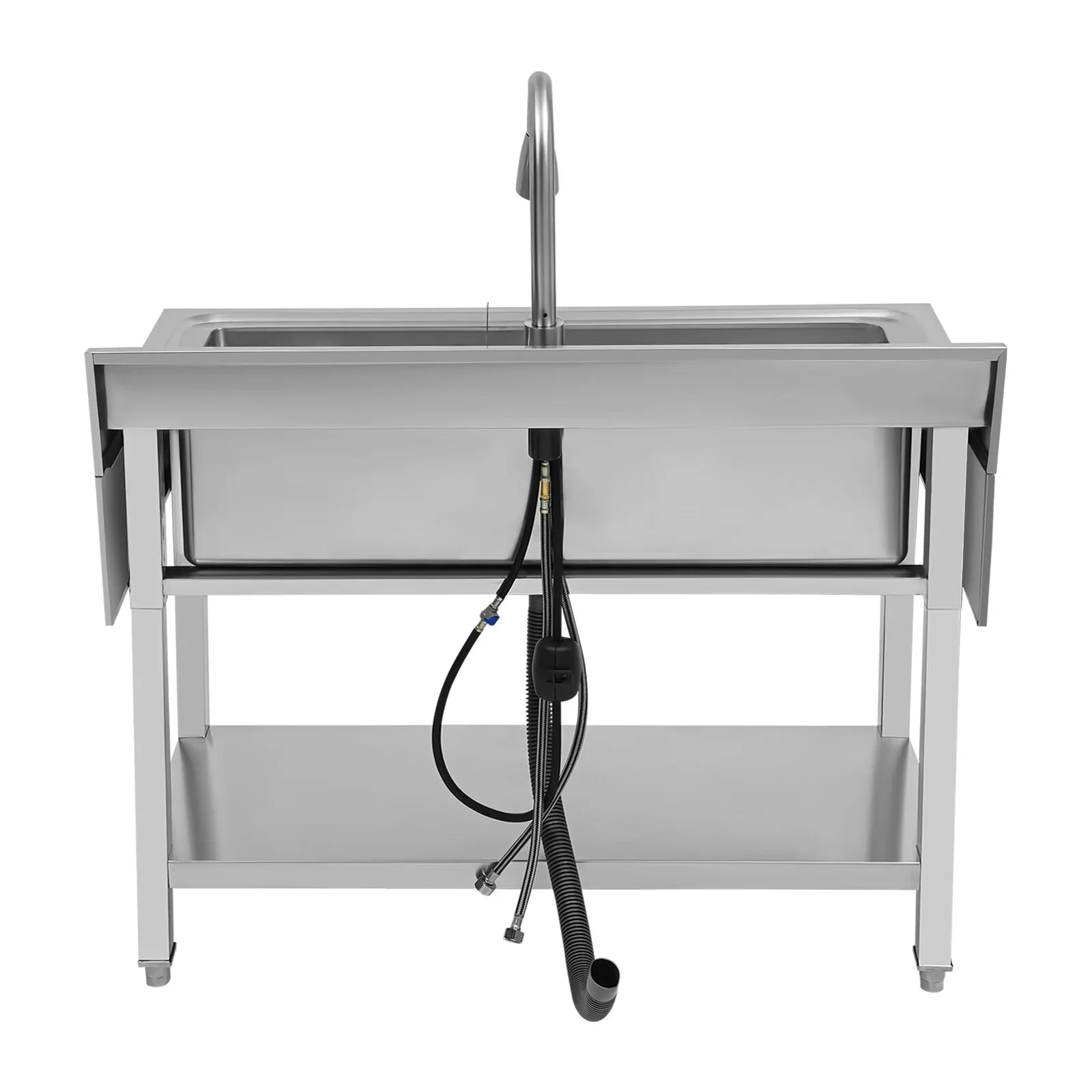 Loyalheartdy Stainless Steel Commercial Sink Freestanding Single High Capacity Utility Sinks with Pull-Out Faucet & Storage Shelf for Kitchen Laundry Room Garage Outdoor Garden 36 x 20 x 49