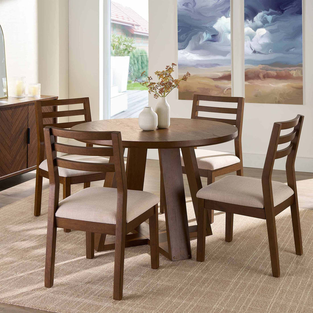 Better Homes & Gardens Ezra Round Wood Dining Table, 45 in, Walnut
