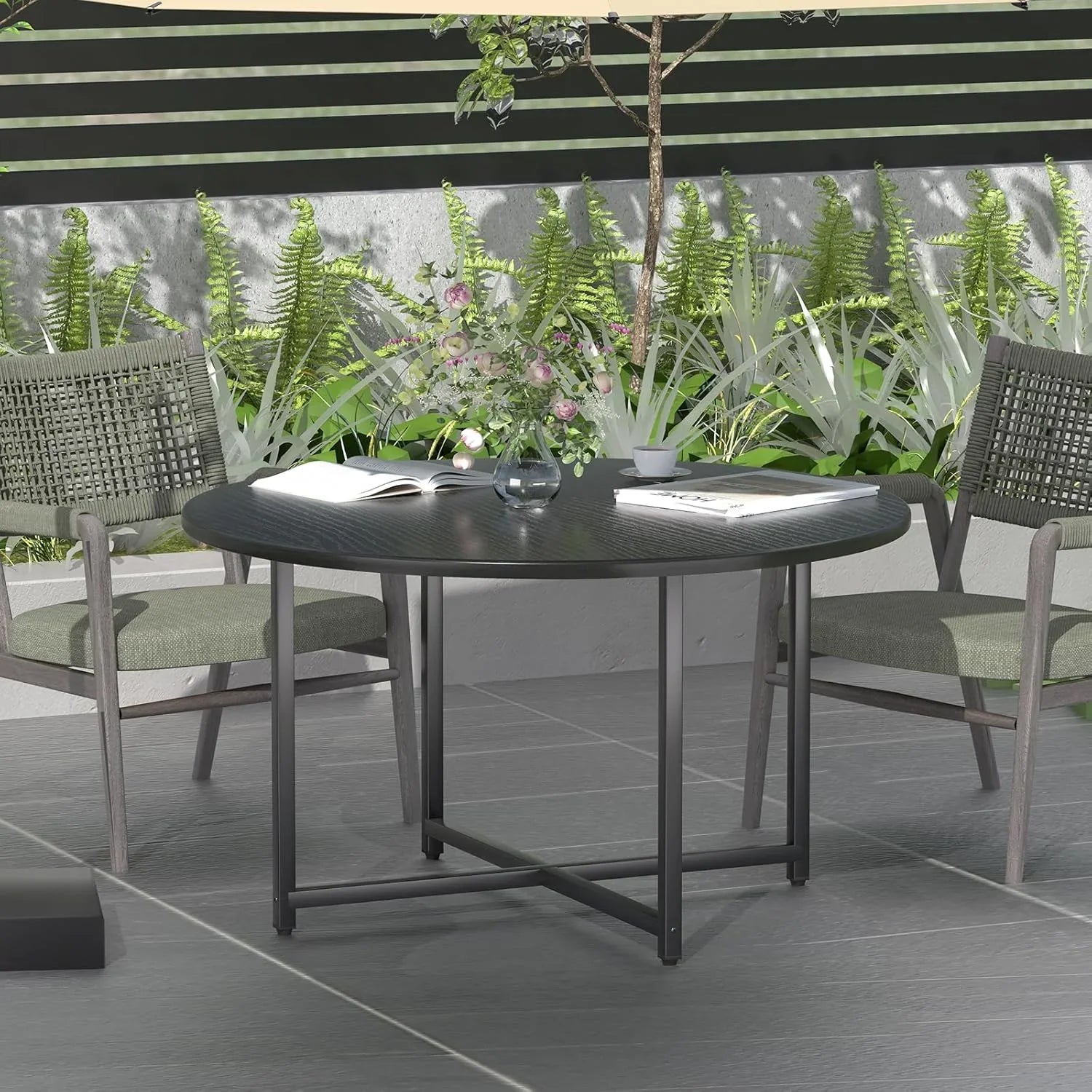 Round Coffee Table, 31.5 Circle Coffee Table��Roma Round Coffee Tables Living Room, Large Coffee Table Round for Indoor & Outdoor Use, Office, Patio or Garden, Large Gray(31.5 D x 17.7 H)