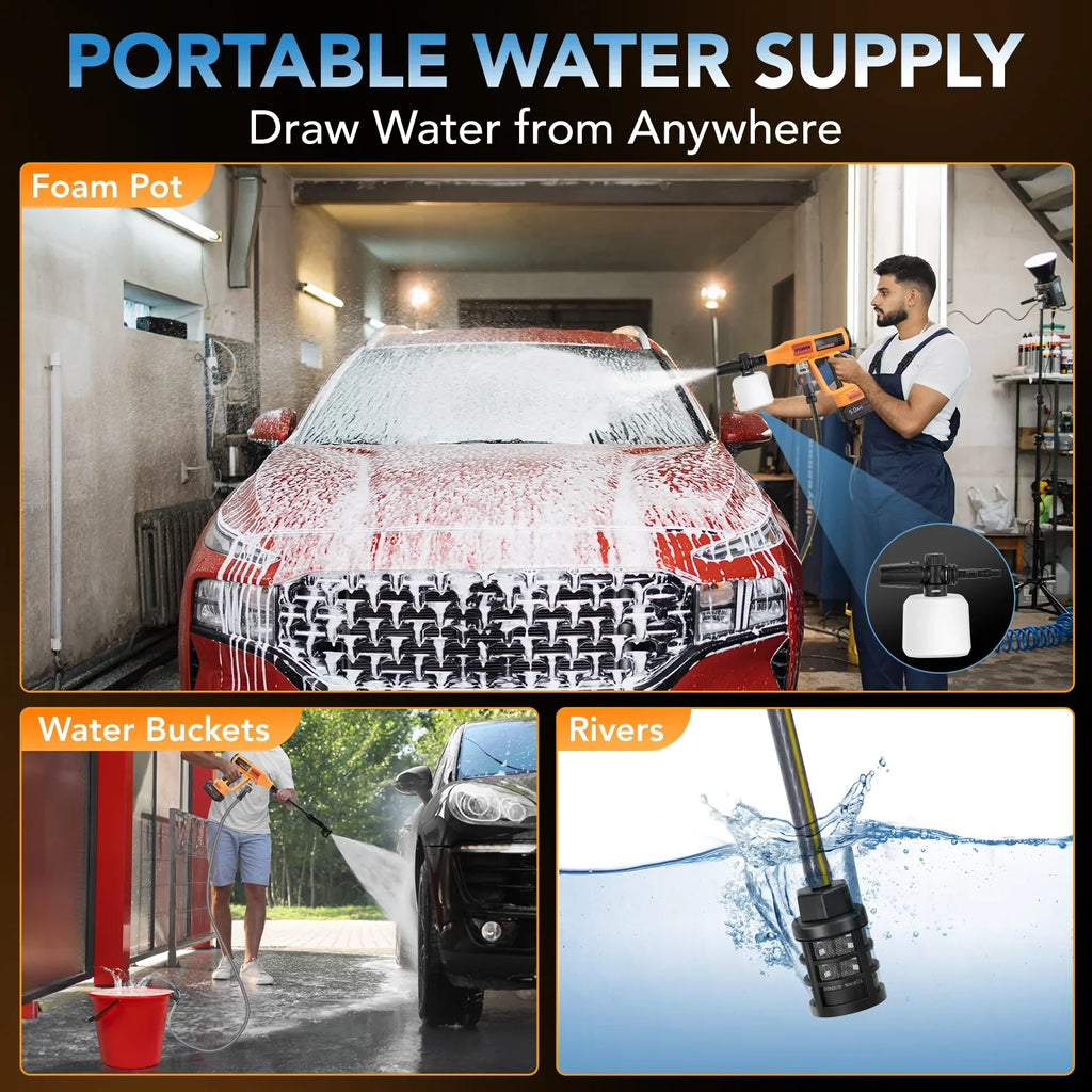 Filluck 1060PSI Cordless Pressure Washer, Portable Handheld High-Pressure Car Washer with 5.0Ah Long-Lasting Battery, 3-Speed Adjustable, 2.8GPM, 6-in-1 Nozzle for Car Cleaning/Garden/Floor