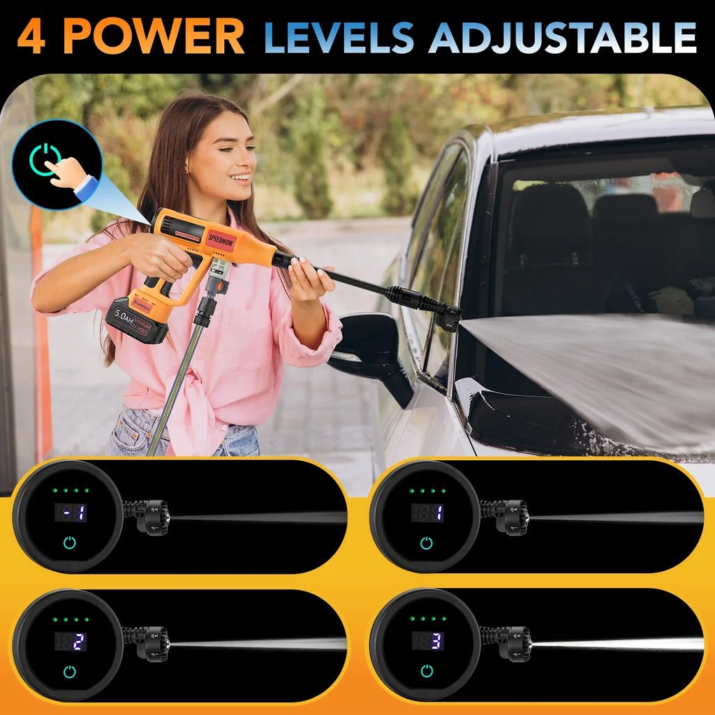 Filluck 1060PSI Cordless Pressure Washer, Portable Handheld High-Pressure Car Washer with 5.0Ah Long-Lasting Battery, 3-Speed Adjustable, 2.8GPM, 6-in-1 Nozzle for Car Cleaning/Garden/Floor