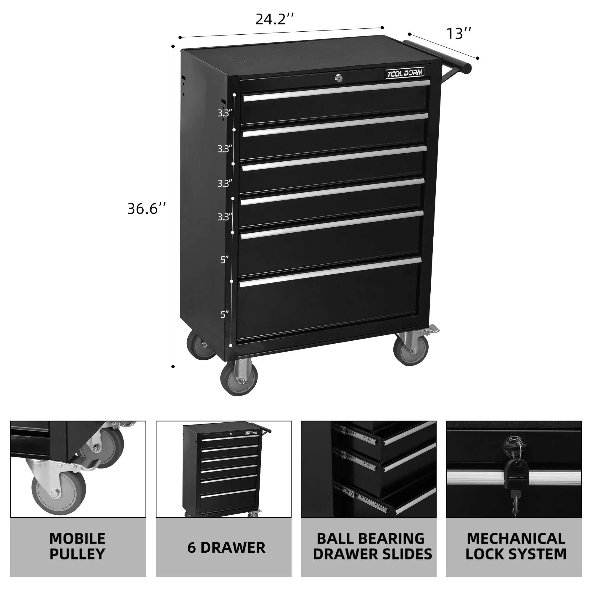 Tool Cabinet Tool Cart 24.2inch with 7 Drawers and Wheels, Metal Rolling Tool Box Locked Drawers Storage Organizer Cabinet for Garage, Warehouse, Repair Shop, Workshop, Brand
