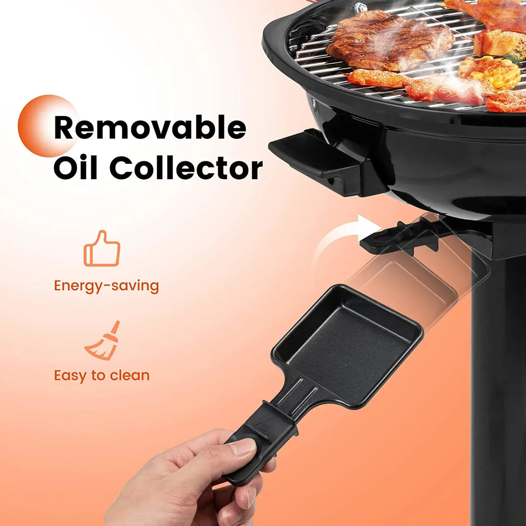 ORALNER Electric BBQ Grill with Stand, Warming Rack & Drip Tray, 15-Serving Electric Griddle Indoor & Outdoor Cooking Grilling Portable Patio Grill, for Balcony, Garden, Apartment, 1600W (Black)