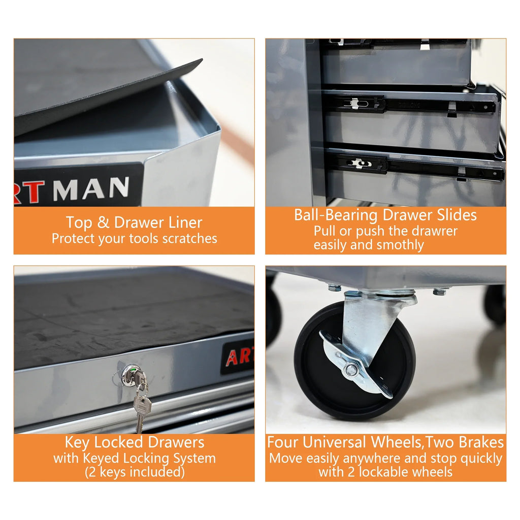 ARTMAN 7 Drawer Tool Rolling Storage Cart ,Tool Boxes Tool Chest with Wheels and Drawers for Garage Workshop Warehouse