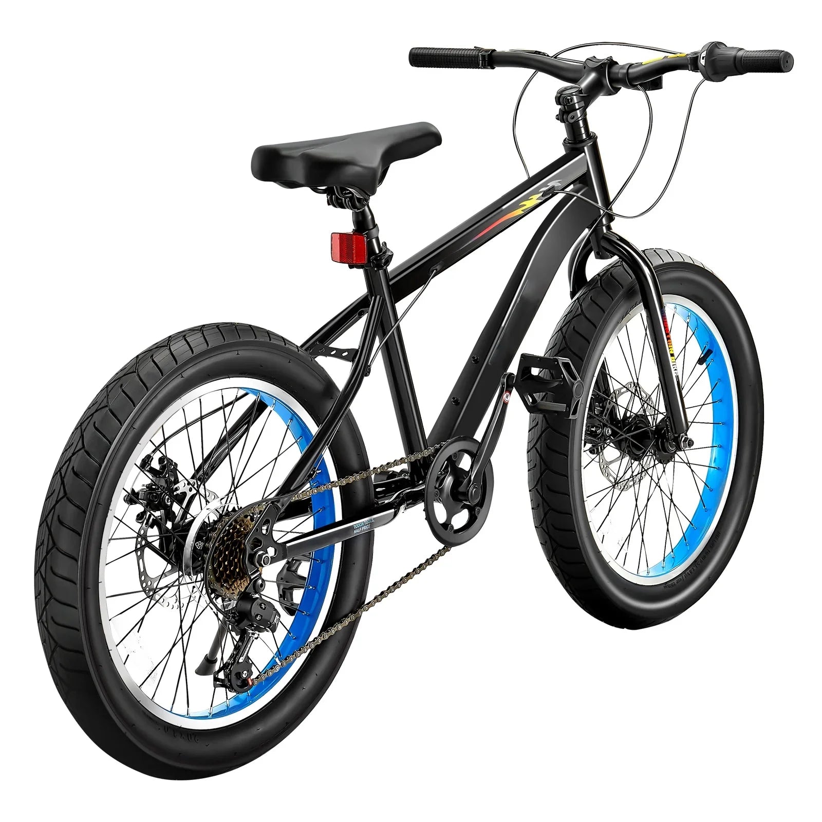 KFFKFF 20-Inch Mountain Bike, 7-Speed Twist Shifting, Comfortable Saddle, Dual Disc Brakes, Durable Steel Frame, Fat Tire Bicycle for Trail and Snow