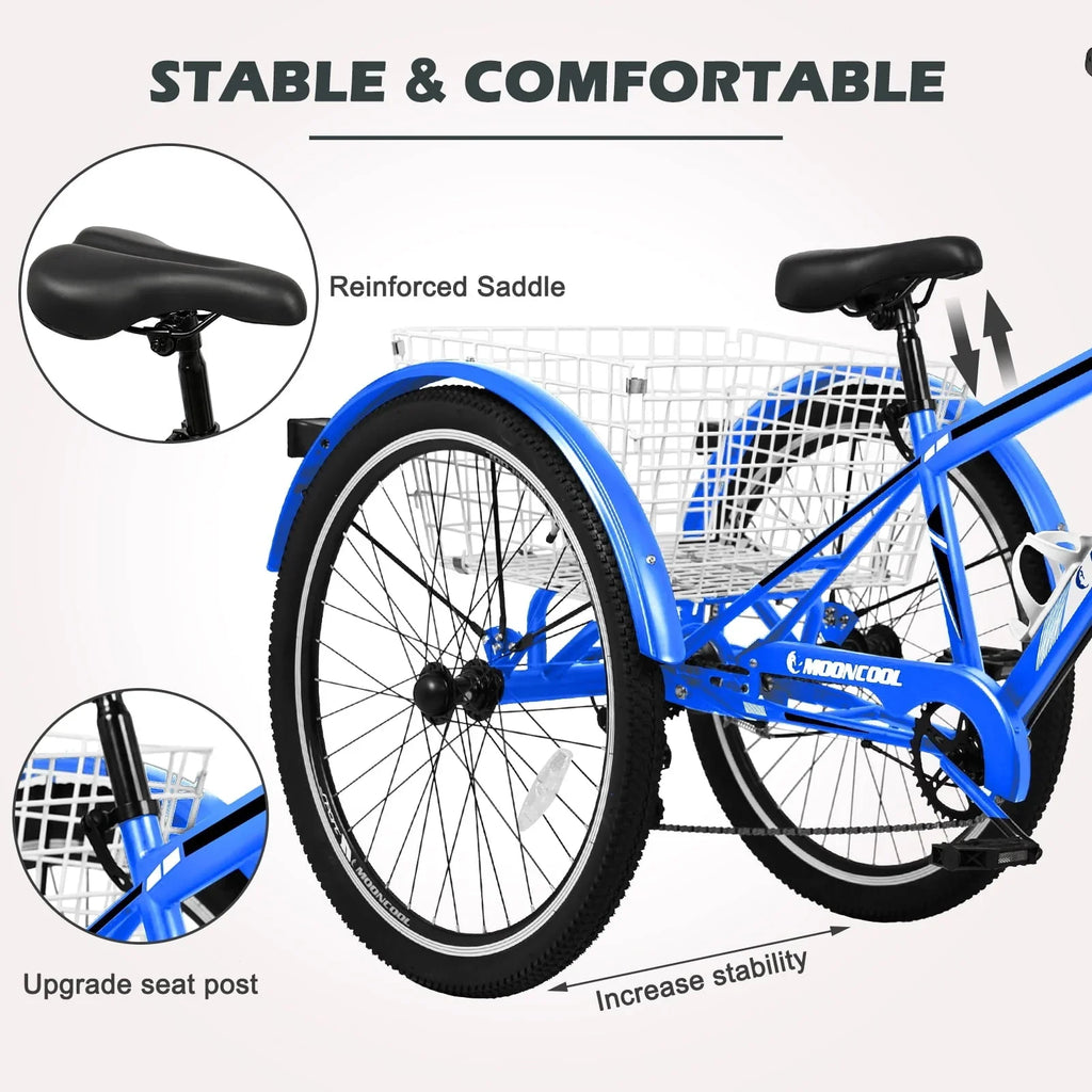 MOPHOTO 7 Speed 27.5 Adult Mountain Tricycle, Exercise Men's Women's Bicycle, 3 Wheel Cruiser Bike