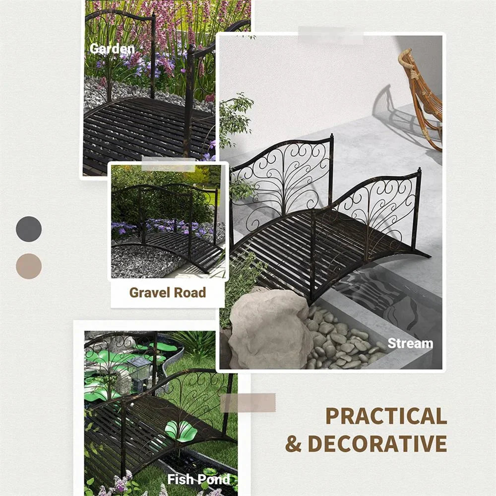 Aimee Lii 4�� Metal Arch Backyard Garden Bridge with Safety Siderails, Delicate Scrollwork, Easy Assembly, Outdoor Garden Bridge, Black Bronze