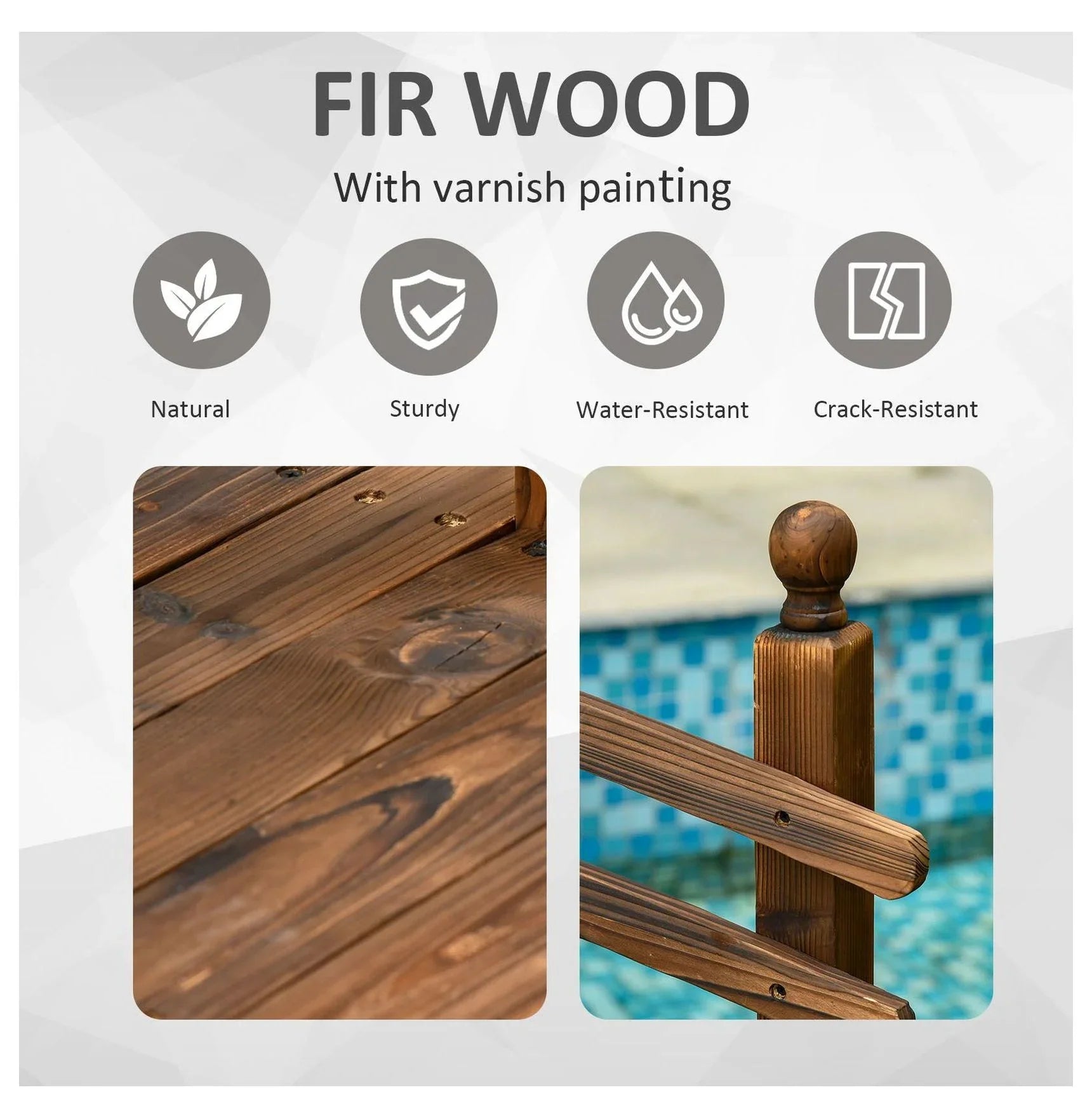 Fir Wood Garden Bridge 7.5ft - Arched Outdoor Footbridge with Railings