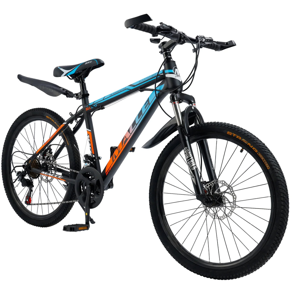 ARTUDATECH 24 26 27.5 Inch Mountain Bike, 24 Speeds with V/Disc Brakes High-Carbon Steel Frame Mens Womens Mountain Bike, Front Suspension MTB Bicycle for Adult & Teenagers