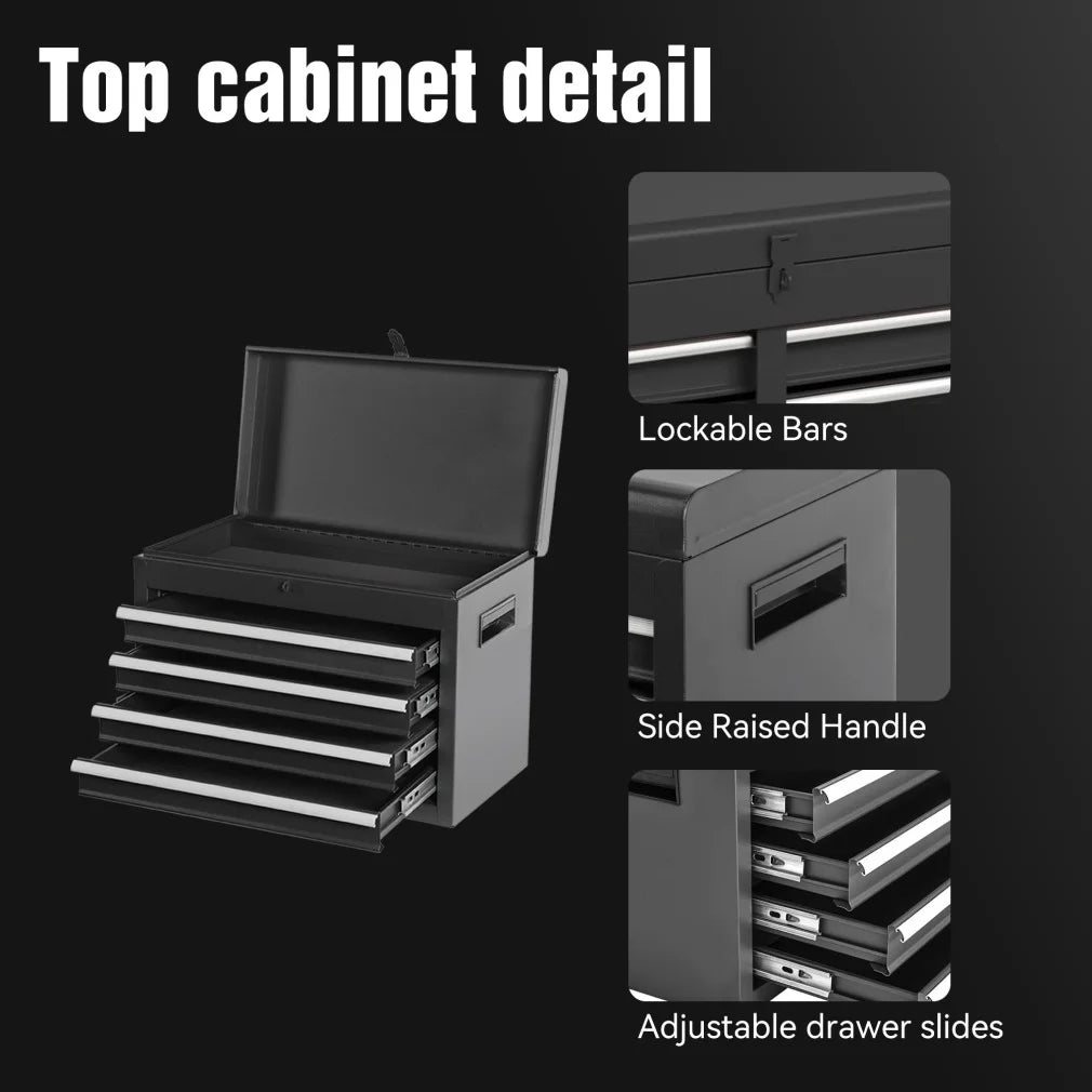 Heavy-Duty Metal Tool Storage Cabinet 5-Drawer Rolling with Detachable Top Box, Lockable Wheels & Adjustable Shelves, Secure Locking Mechanism, Space-Saving Design for Garage Workshop & Home Use