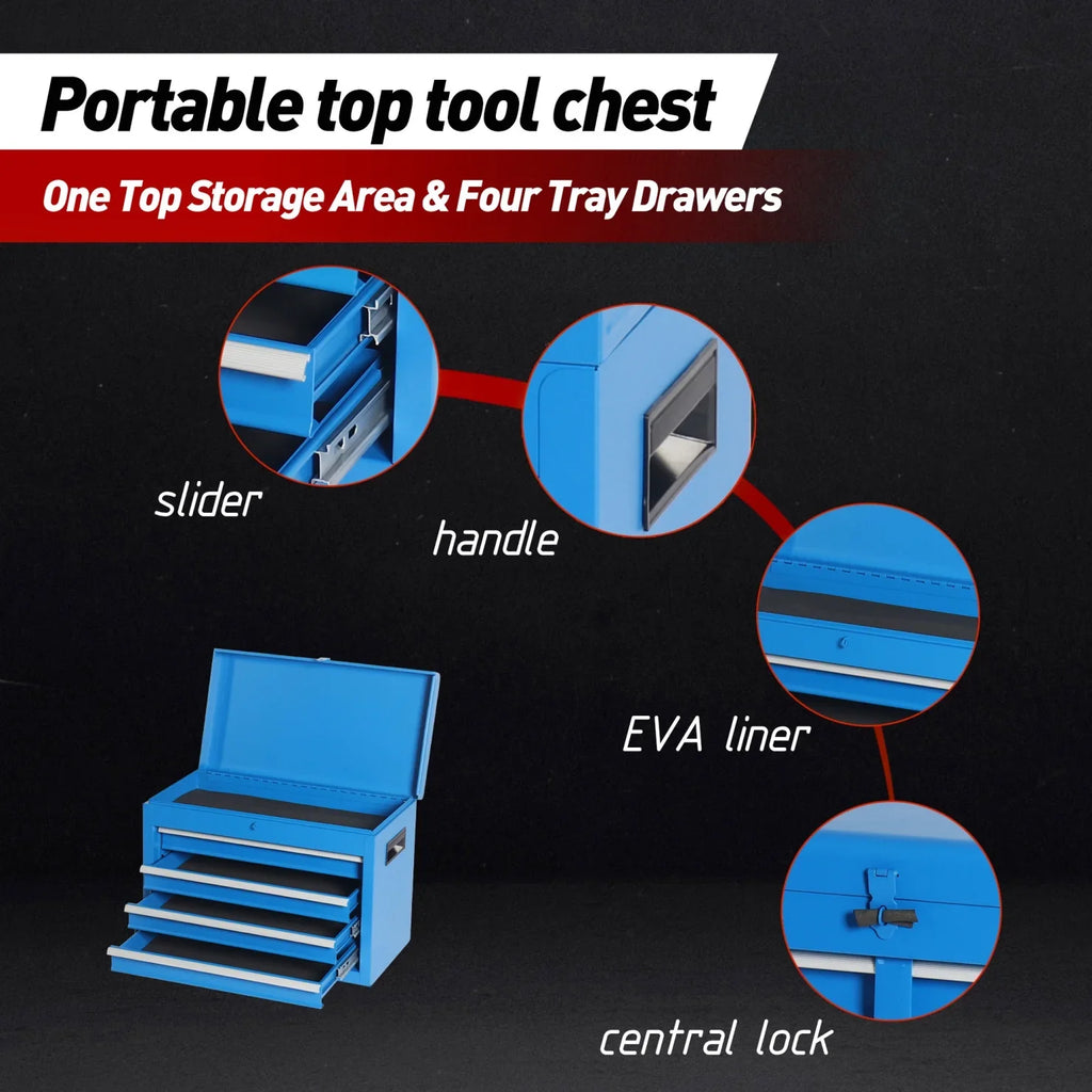 Heavy-Duty Metal Tool Storage Cabinet 5-Drawer Rolling with Detachable Top Box, Lockable Wheels & Adjustable Shelves, Secure Locking Mechanism, Space-Saving Design for Garage Workshop & Home Use