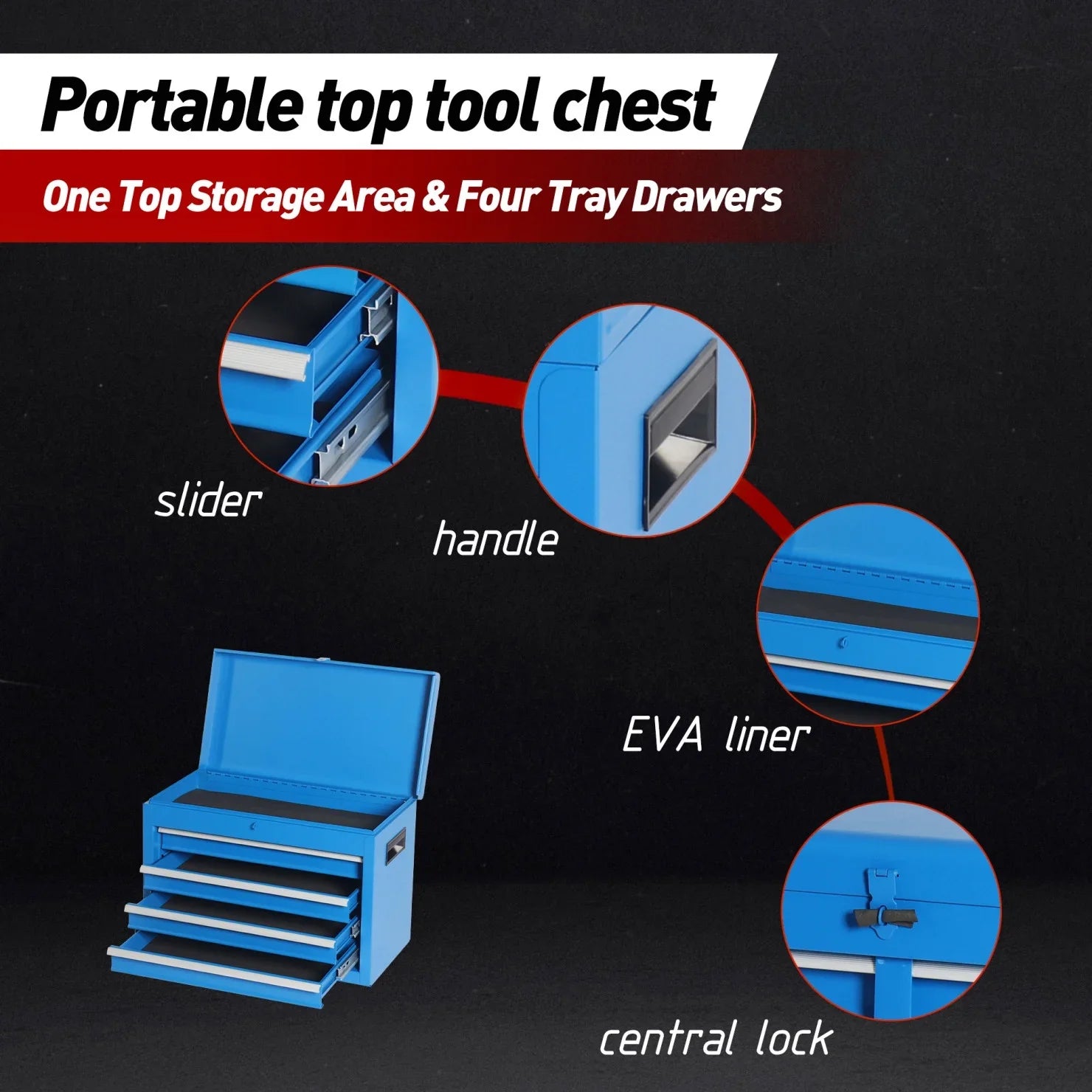Heavy-Duty Metal Tool Storage Cabinet 5-Drawer Rolling with Detachable Top Box, Lockable Wheels & Adjustable Shelves, Secure Locking Mechanism, Space-Saving Design for Garage Workshop & Home Use