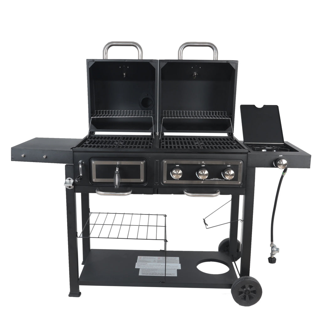 Dual Fuel Gas & Charcoal Combo Grill, Black with Stainless