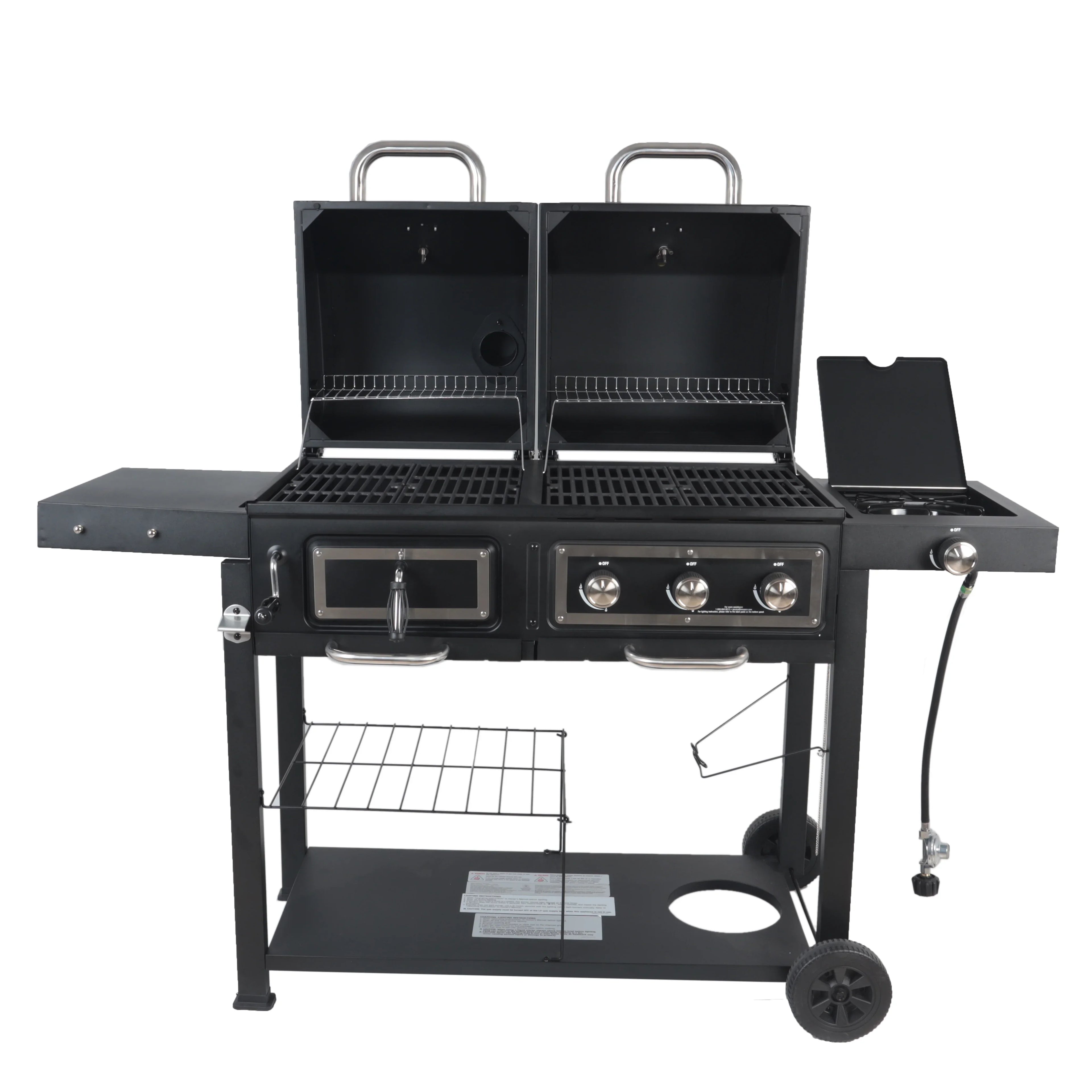 Dual Fuel Gas & Charcoal Combo Grill, Black with Stainless
