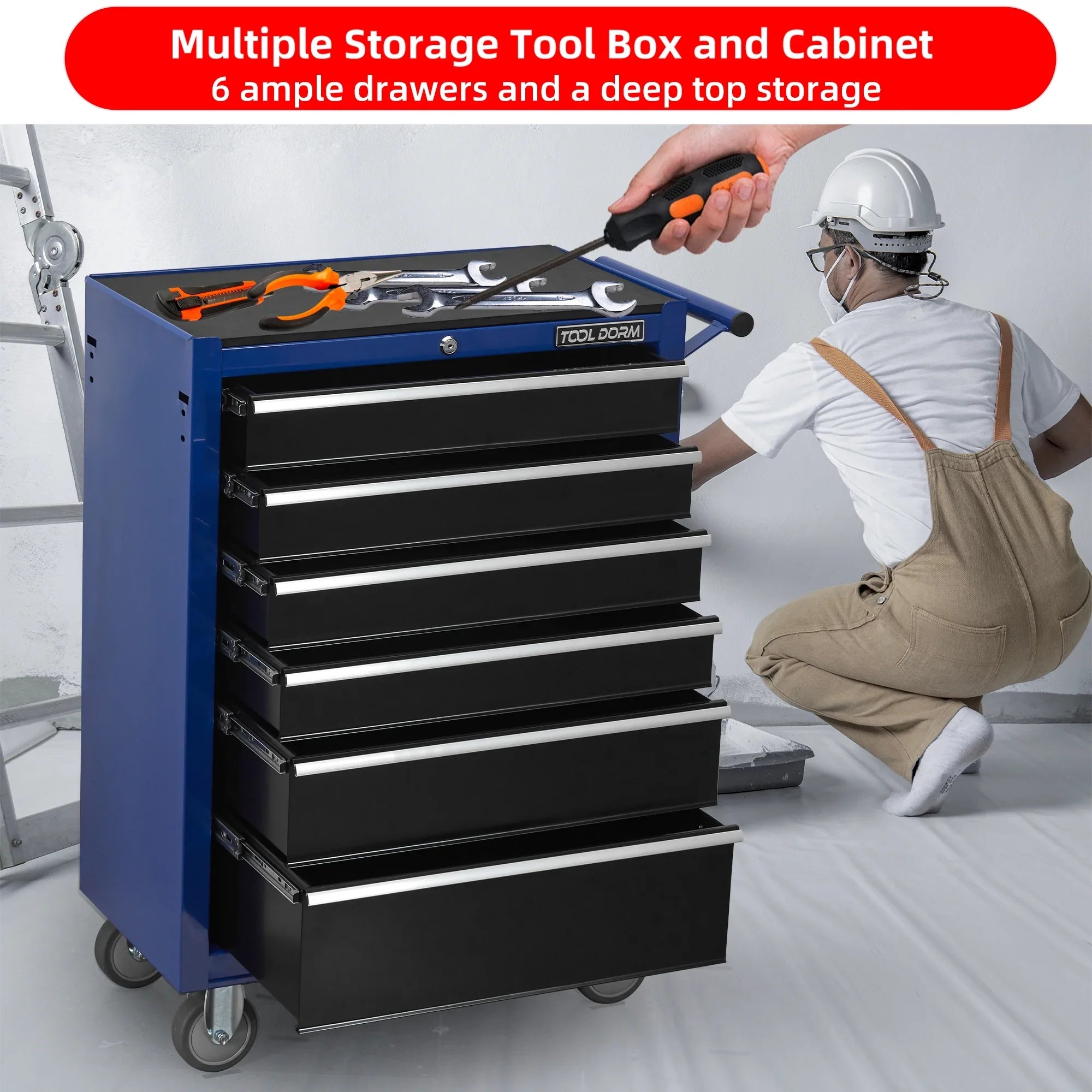Tool Cabinet Tool Cart 24.2inch with 7 Drawers and Wheels, Metal Rolling Tool Box Locked Drawers Storage Organizer Cabinet for Garage, Warehouse, Repair Shop, Workshop, Brand